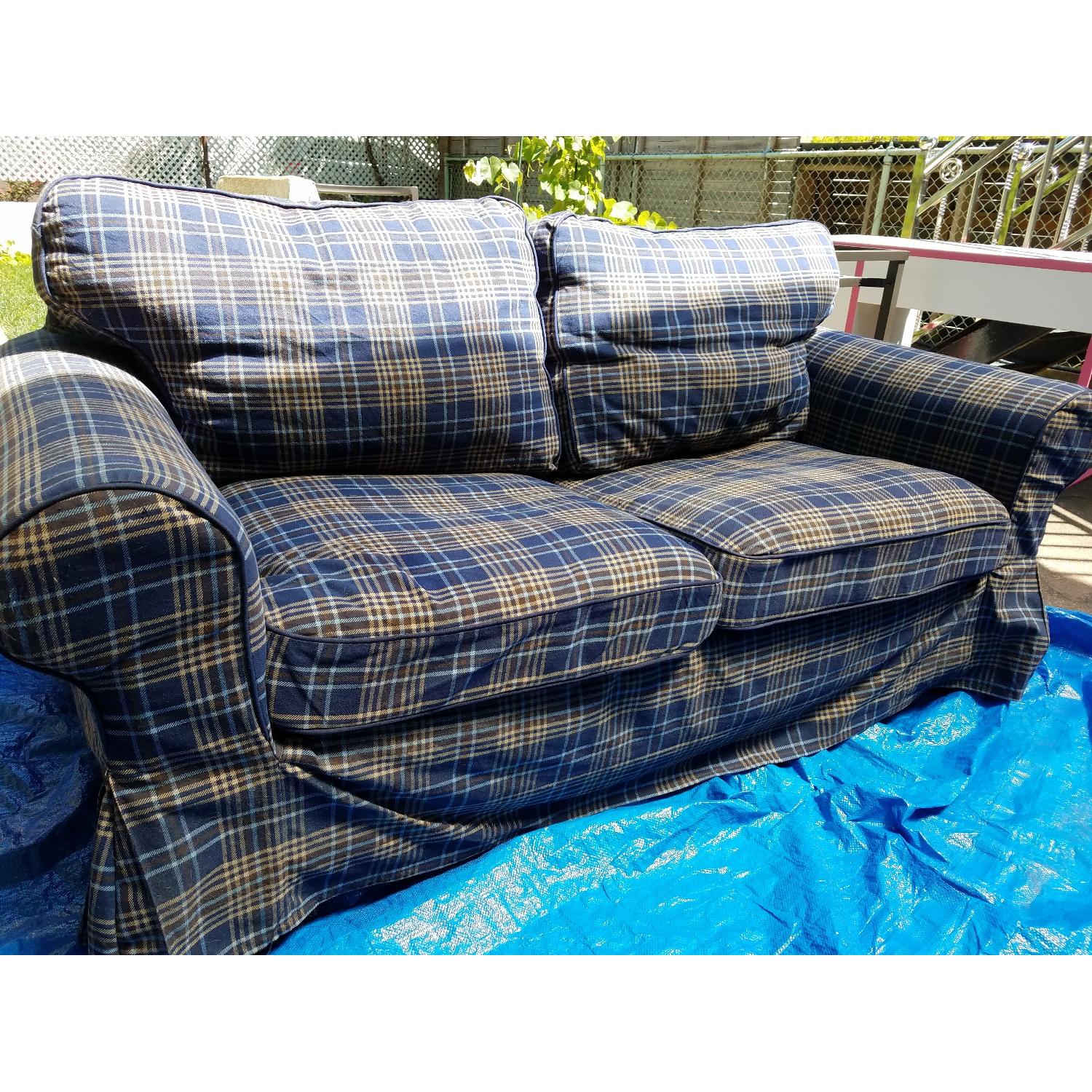 Ikea Checkered Blue Loveseat w/ Removal Slipcovers - image-3