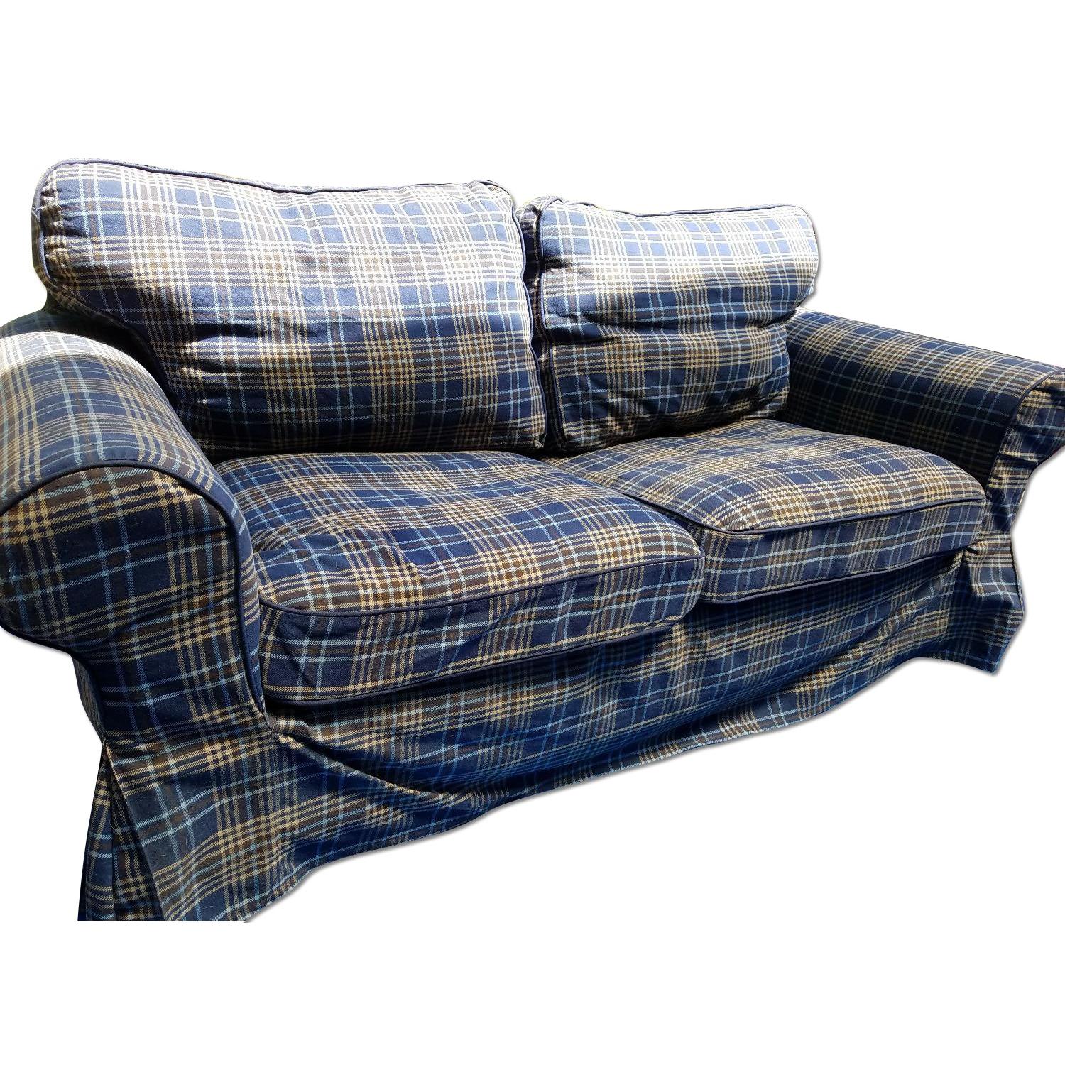 Ikea Checkered Blue Loveseat w/ Removal Slipcovers - image-0