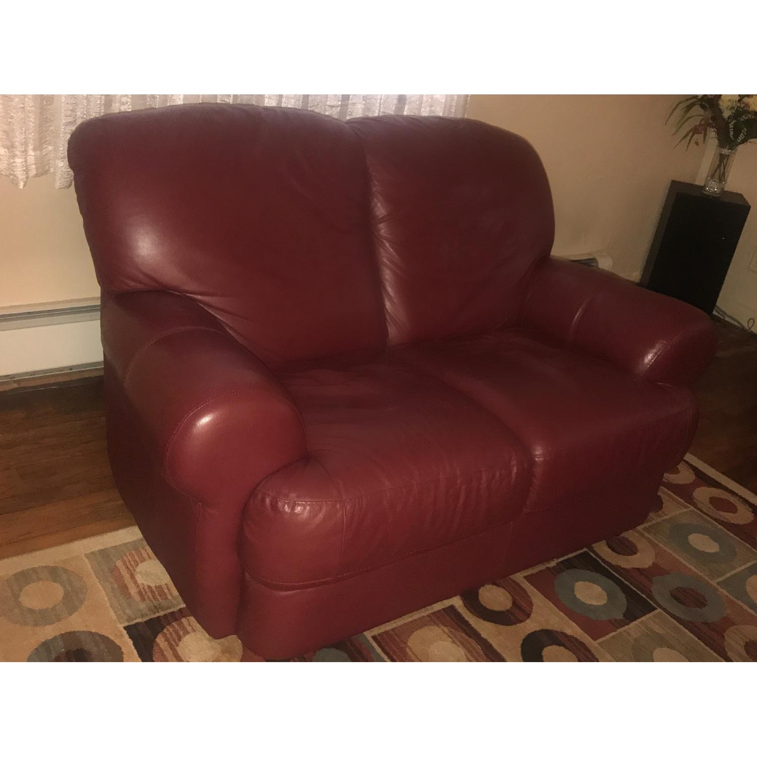 Macy's Burgundy Leather Loveseat - image-1
