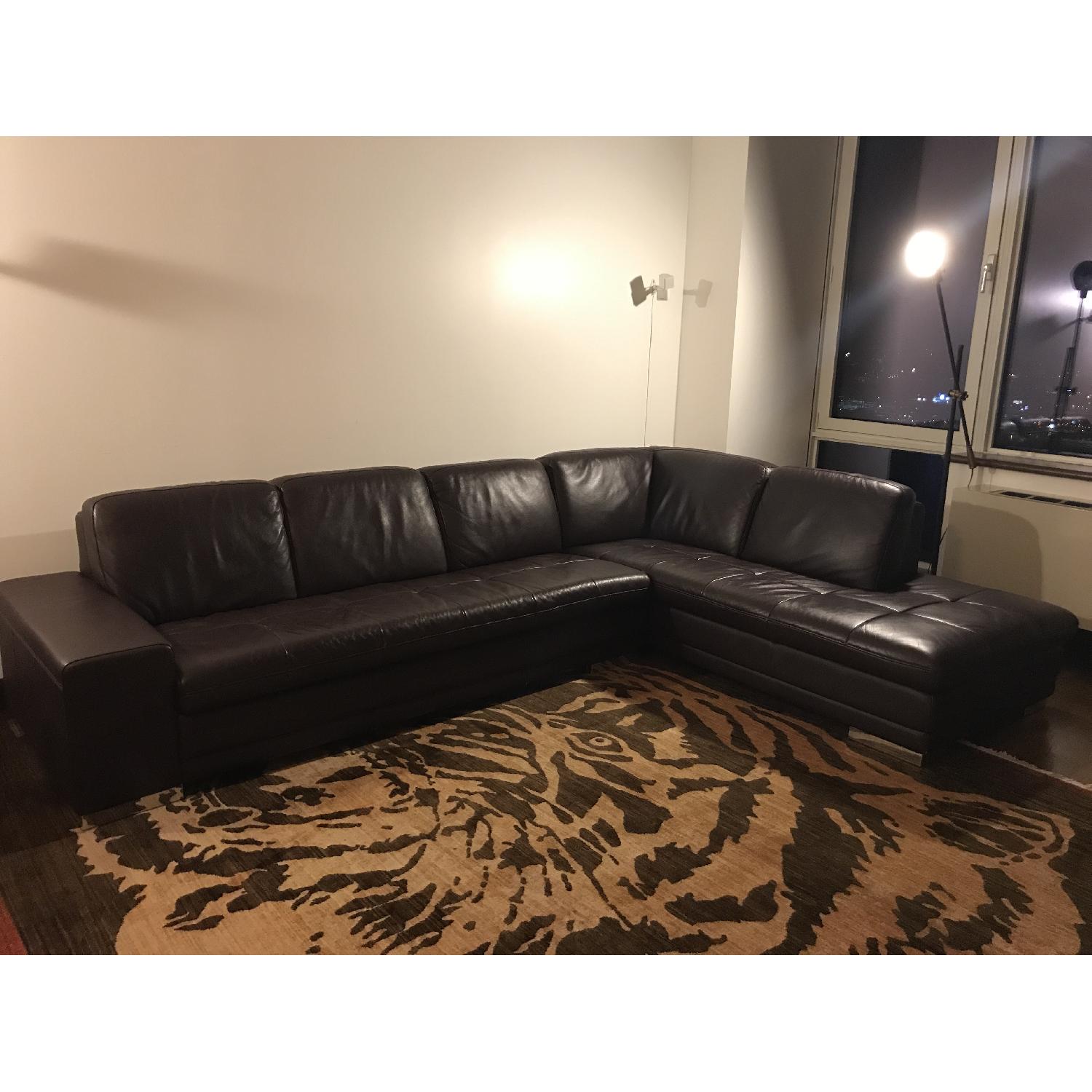 Brown Leather L Shape Sectional Couch - image-1