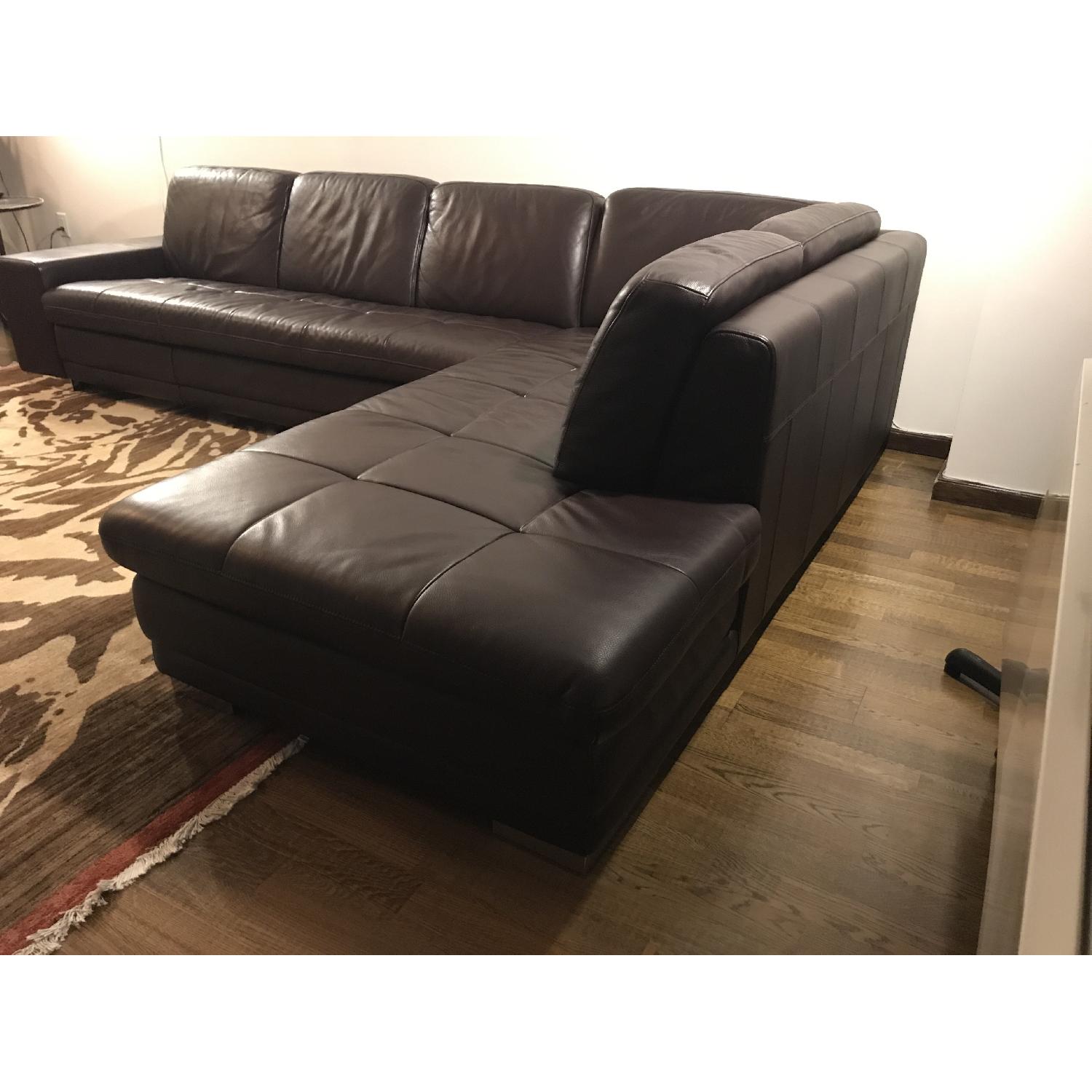 Brown Leather L Shape Sectional Couch - image-2