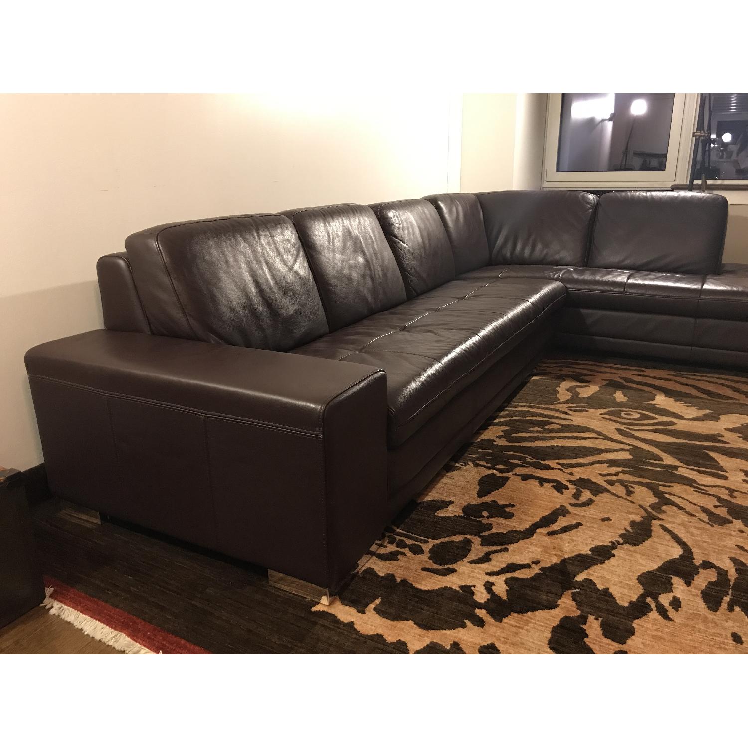 Brown Leather L Shape Sectional Couch - image-3