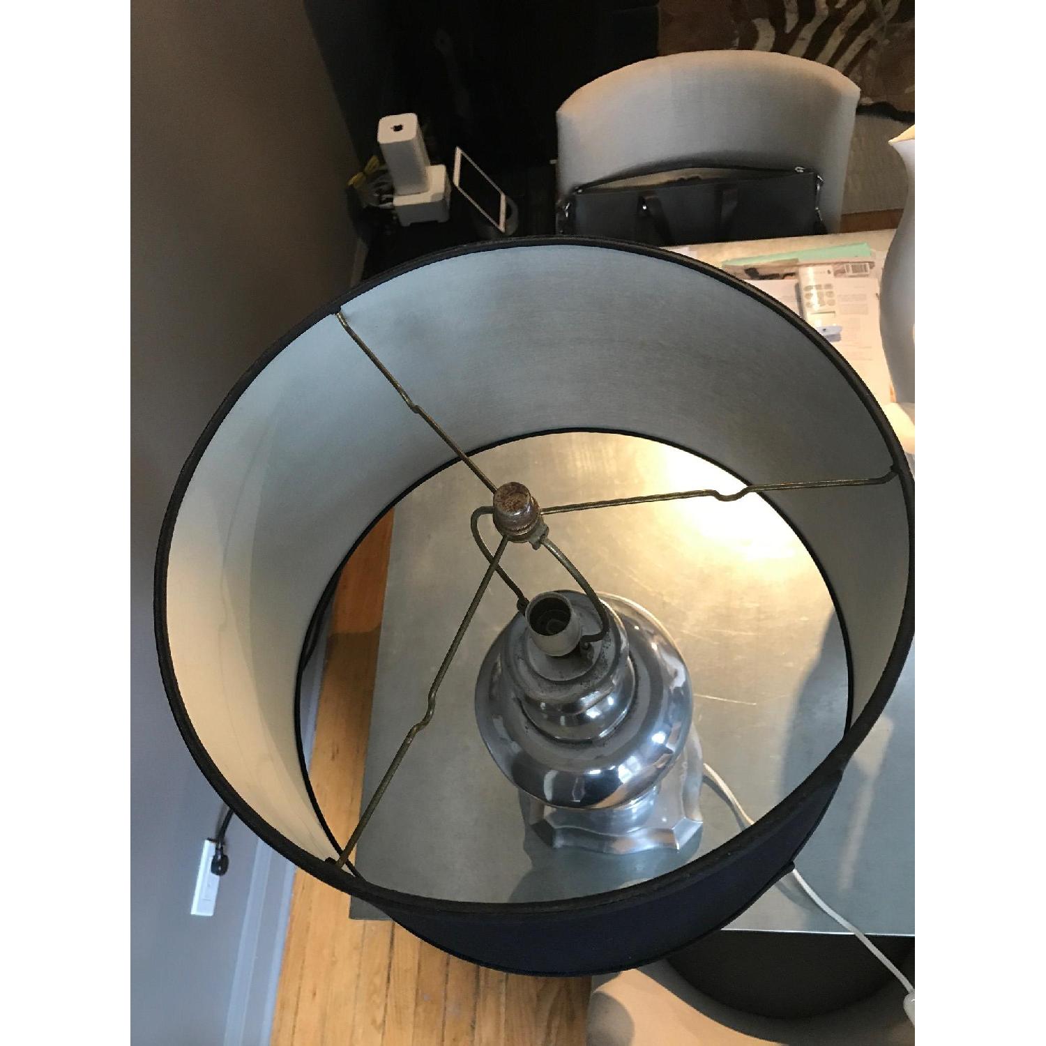 Antique Pewter Silver Table Lamp w/ Black Shade - image-2