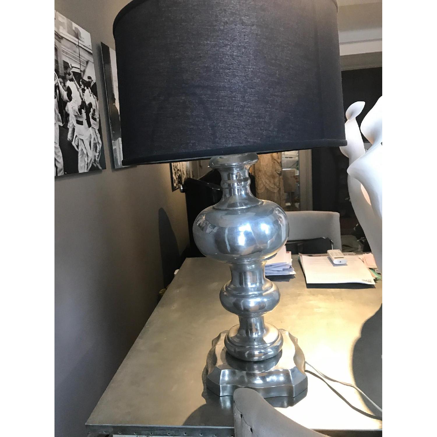 Antique Pewter Silver Table Lamp w/ Black Shade - image-3