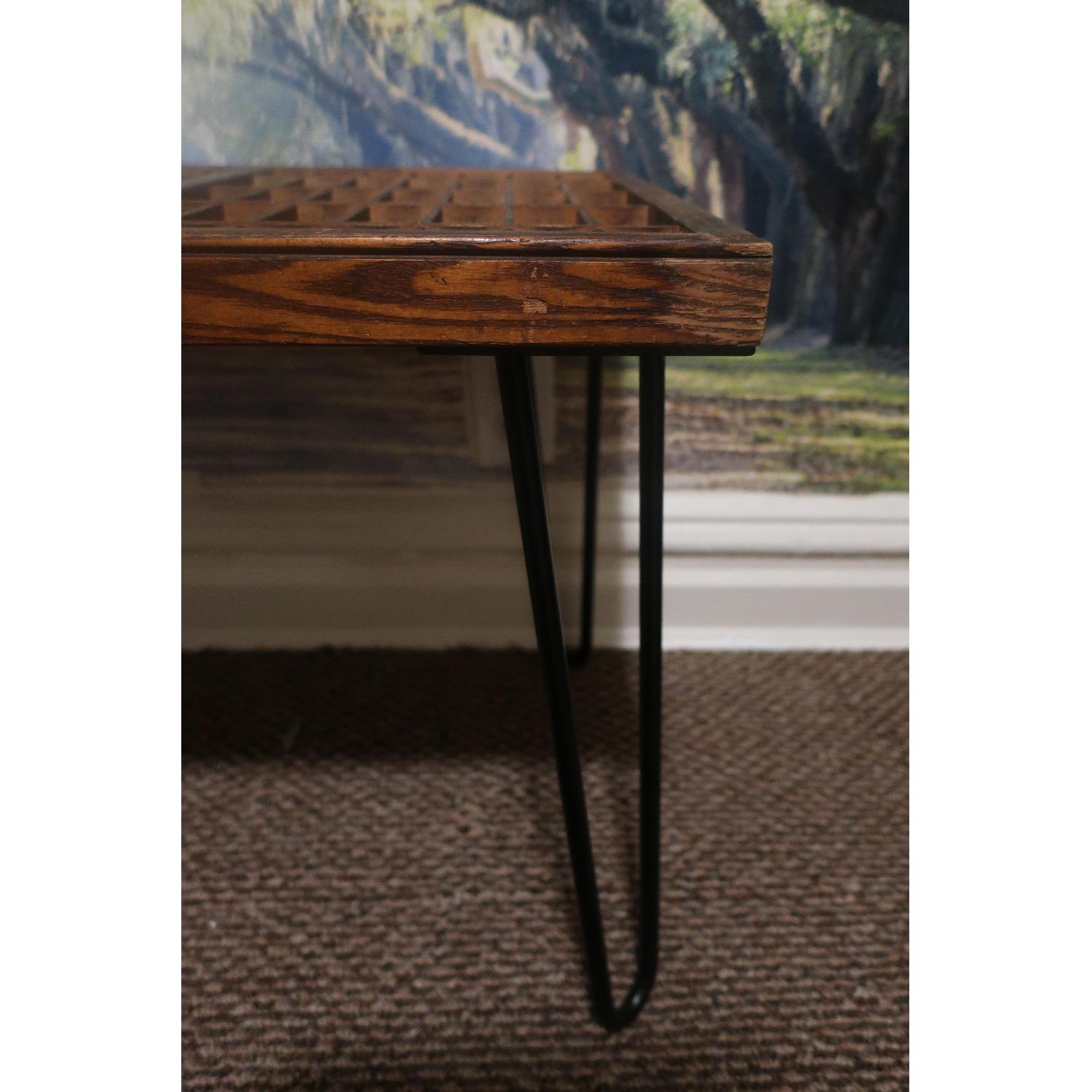 Antique Letterpress Typesetter Coffee Table w/ Hairpin Legs & Glass Top - image-3