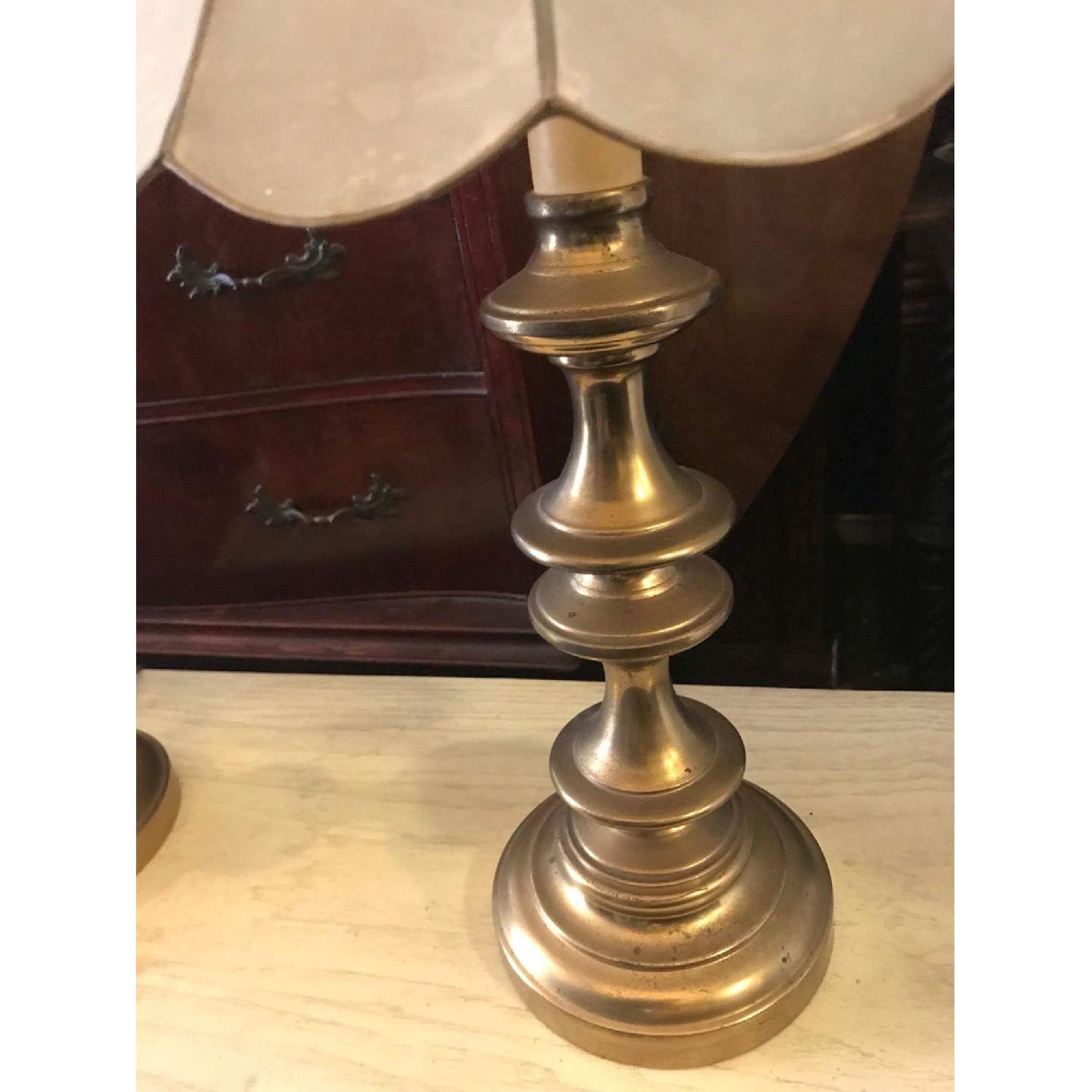 Vintage 1970s Brass Lamps w/ Mother of Pearl Shades - image-5