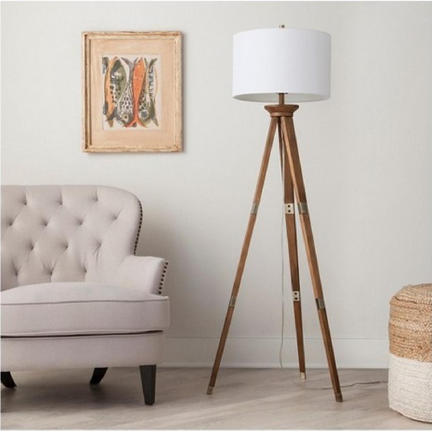 Oak Wood Tripod Floor Lamp - image-3
