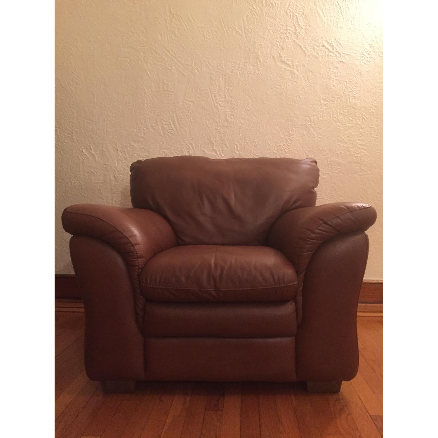 Macy's Leather Sleeper Sofa + Arm Chair - image-1