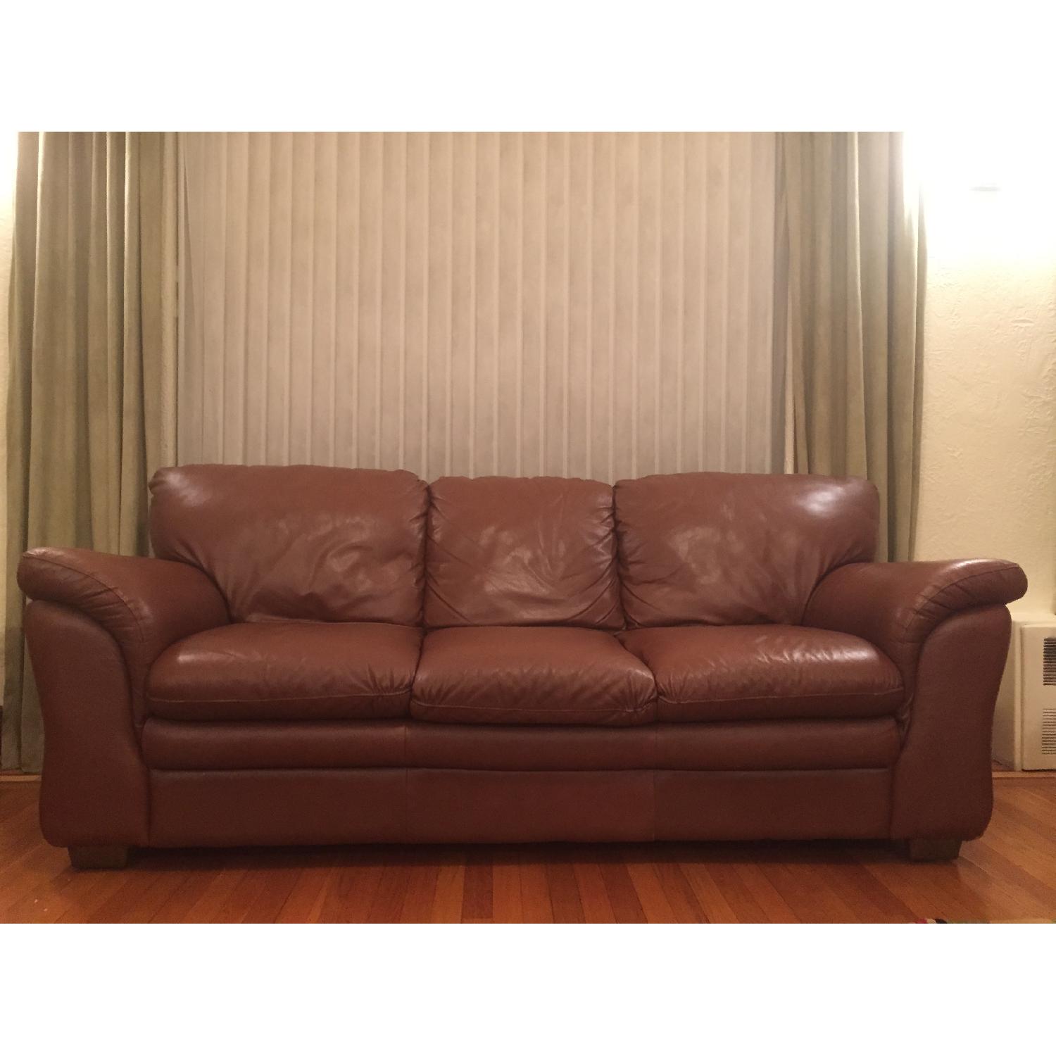 Macy's Leather Sleeper Sofa + Arm Chair - image-3