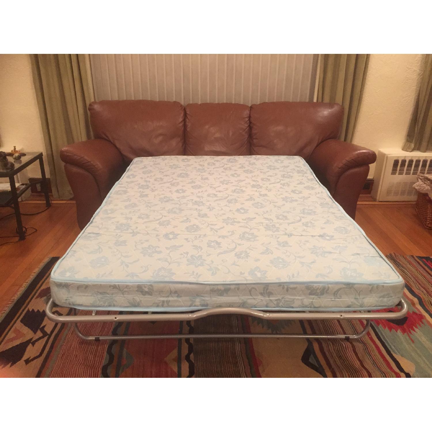 Macy's Leather Sleeper Sofa + Arm Chair - image-5