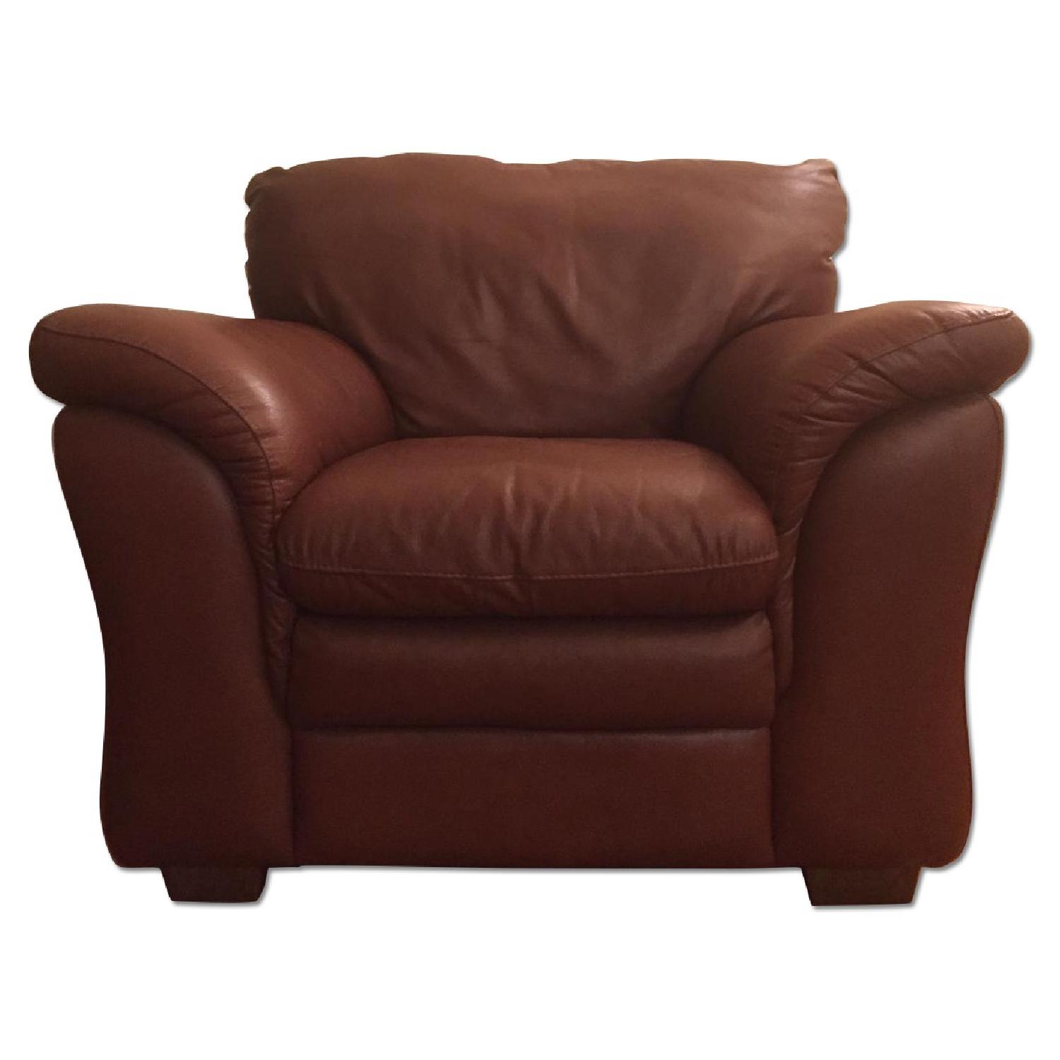 Macy's Leather Sleeper Sofa + Arm Chair - image-6