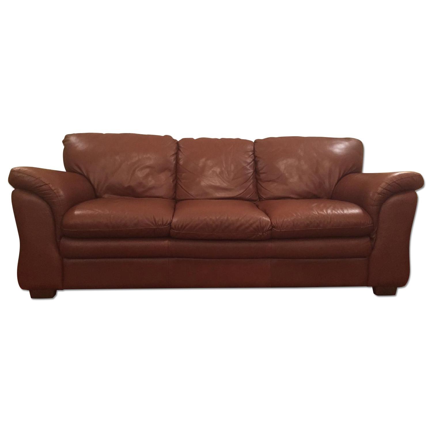 Macy's Leather Sleeper Sofa + Arm Chair - image-0