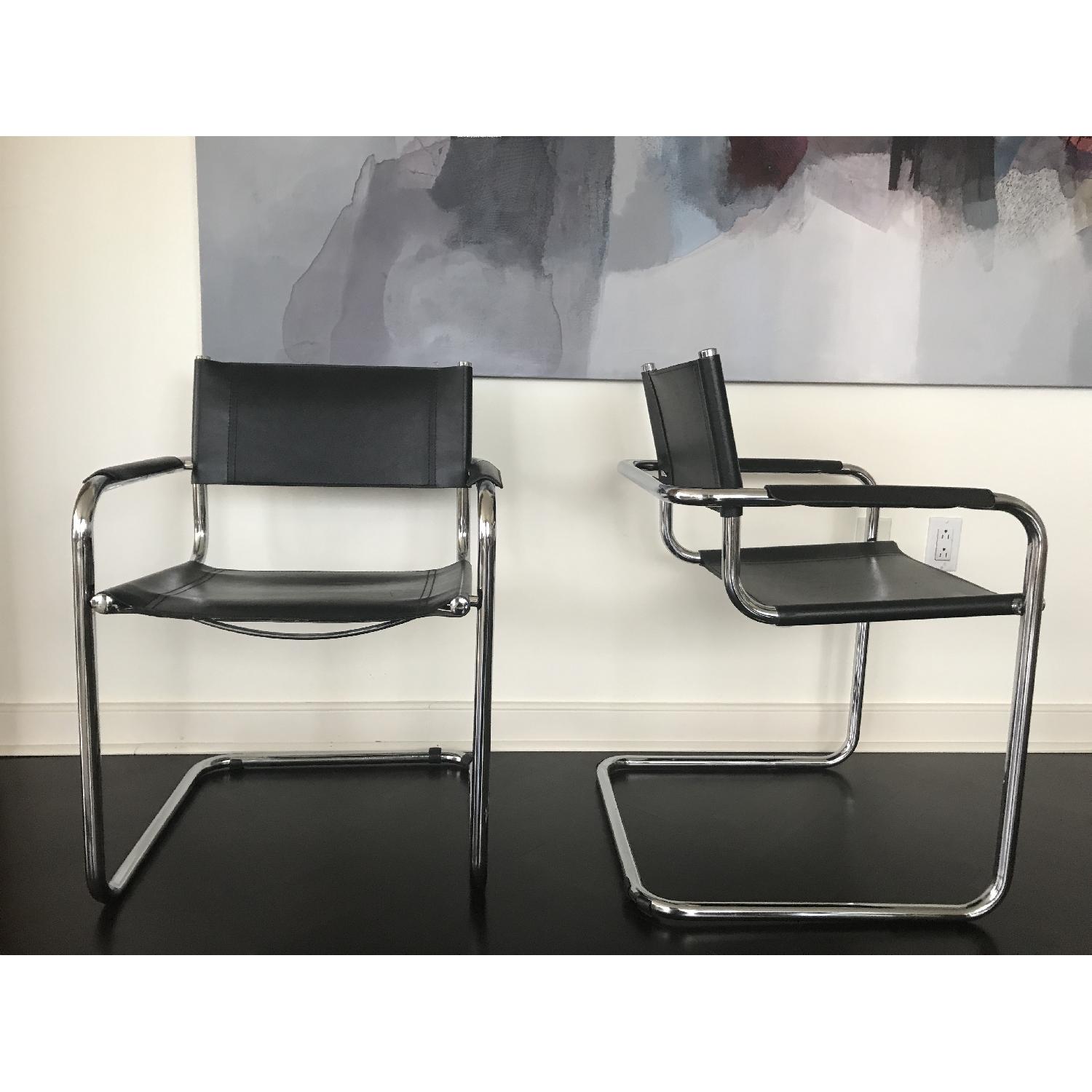 Black Leather Tubular Steel Chrome Arm Chair - image-1