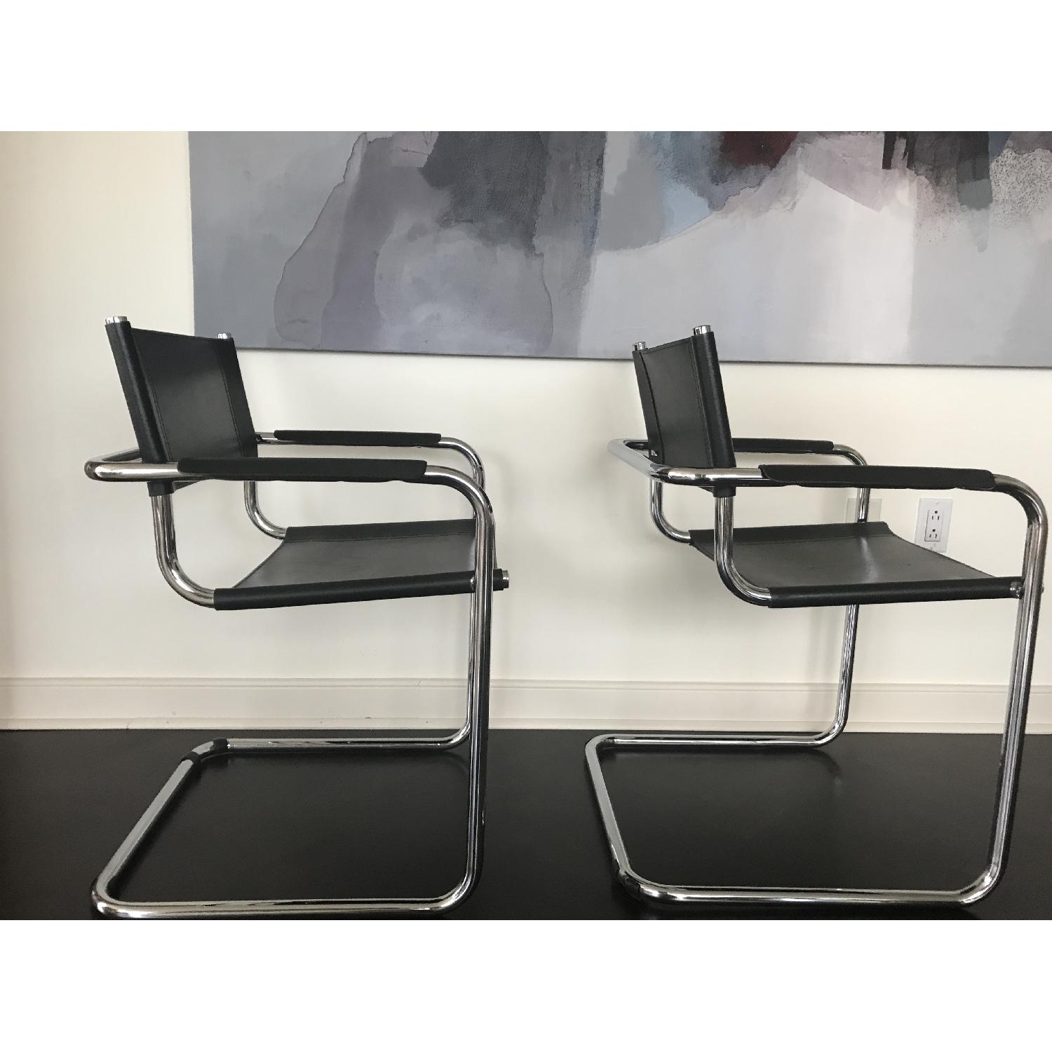 Black Leather Tubular Steel Chrome Arm Chair - image-4