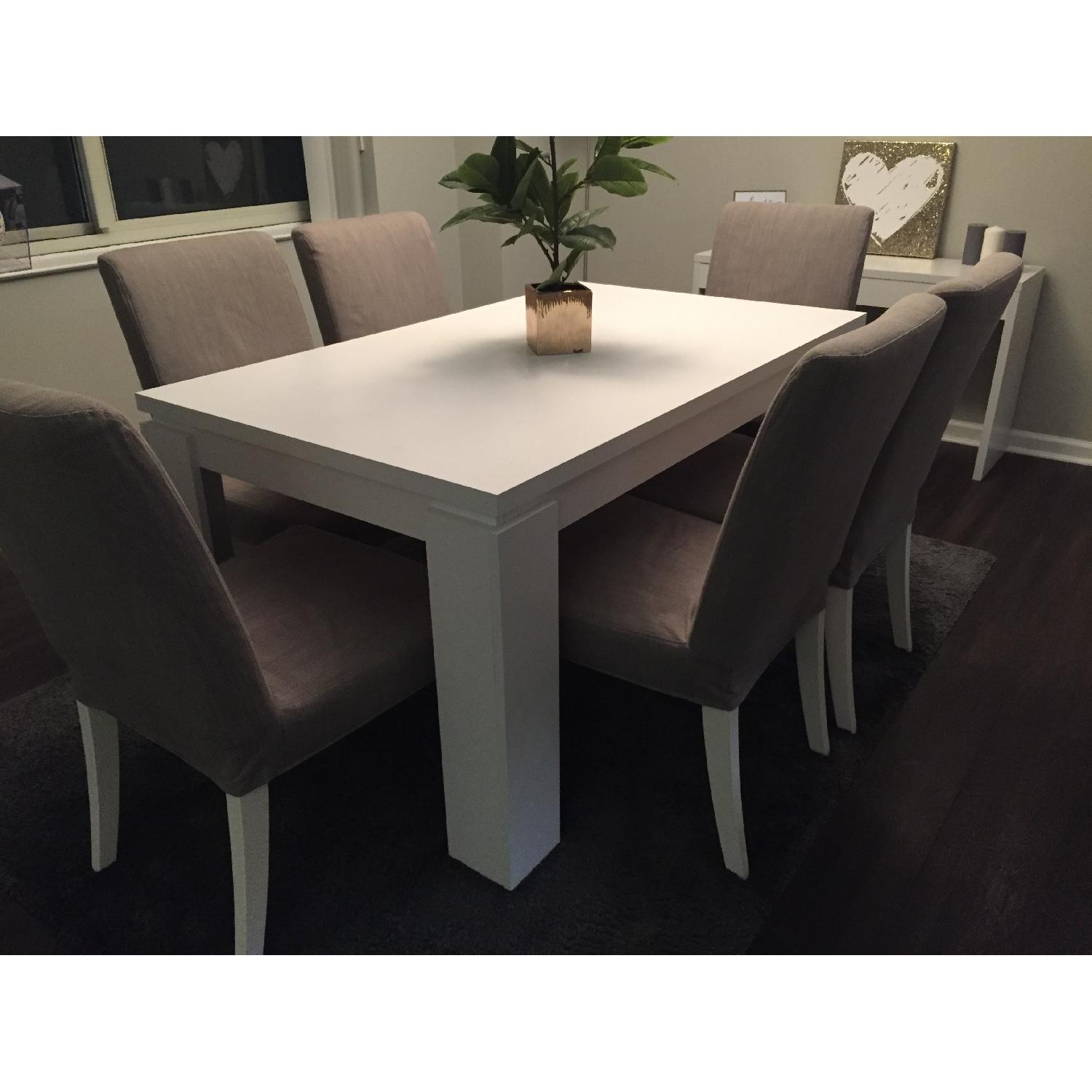 Wood White Dining Table w/ 6 Ikea Chairs - image-1