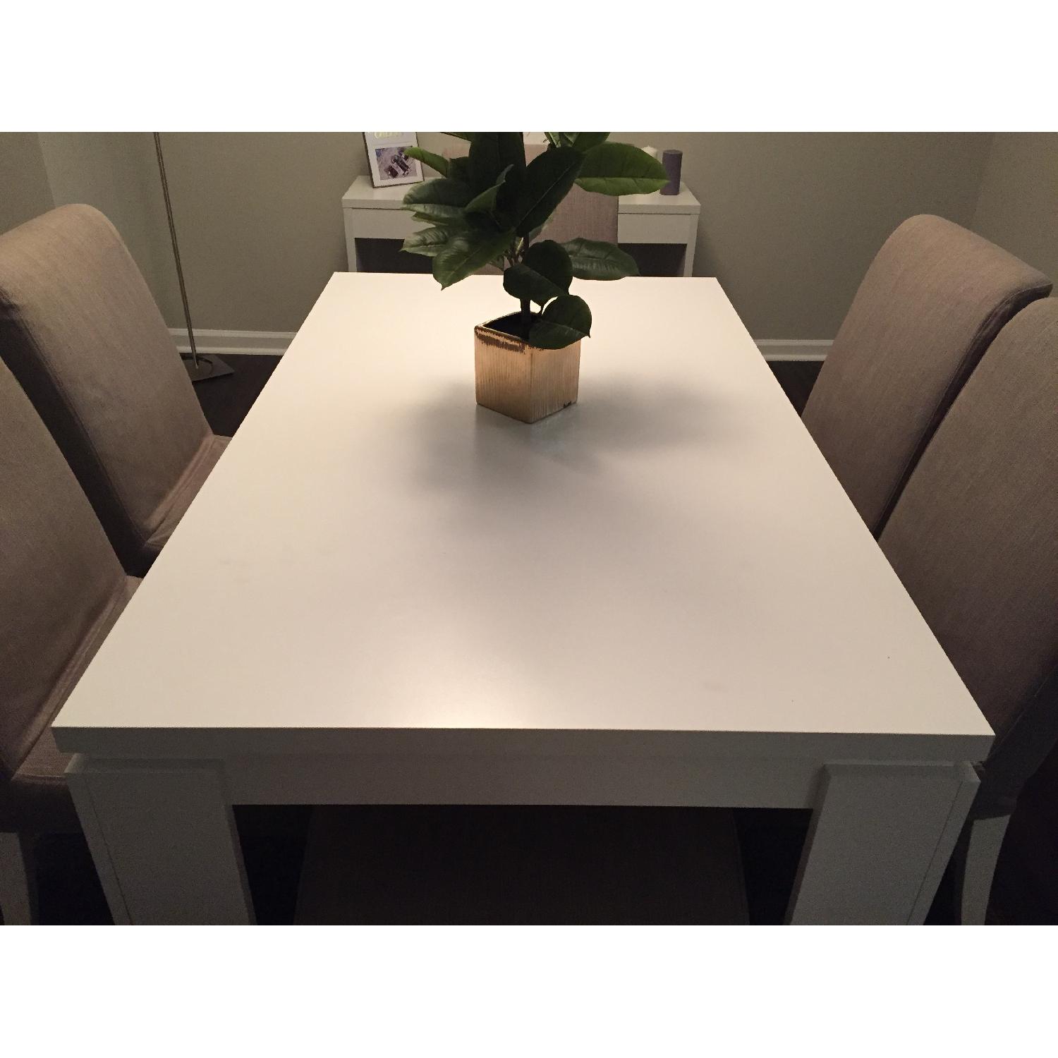 Wood White Dining Table w/ 6 Ikea Chairs - image-2