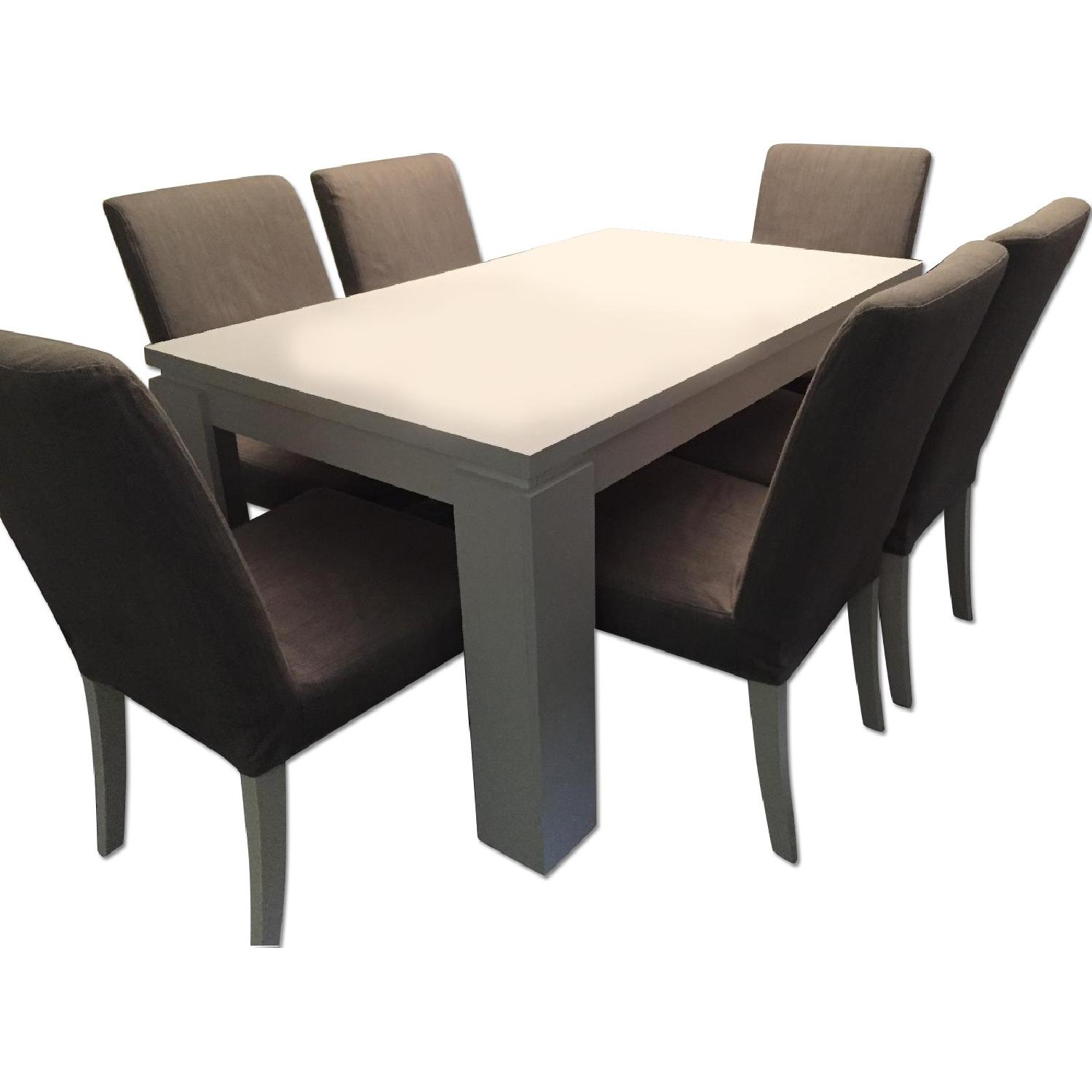 Wood White Dining Table w/ 6 Ikea Chairs - image-0