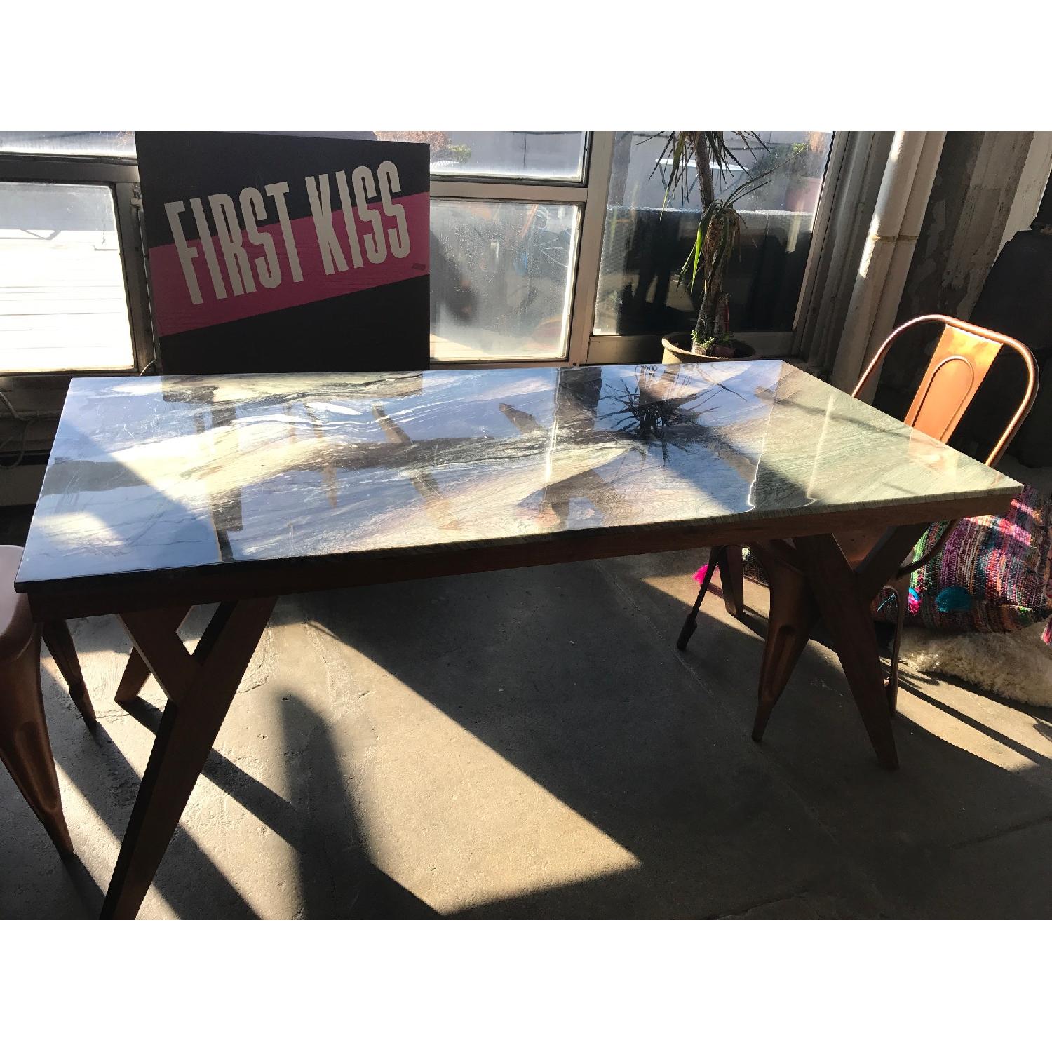 バ*モ様 【最終処分品】Organic Modernism大理石ウォールナットテ Organic Modernism Marble Top Dining Table - AptDeco