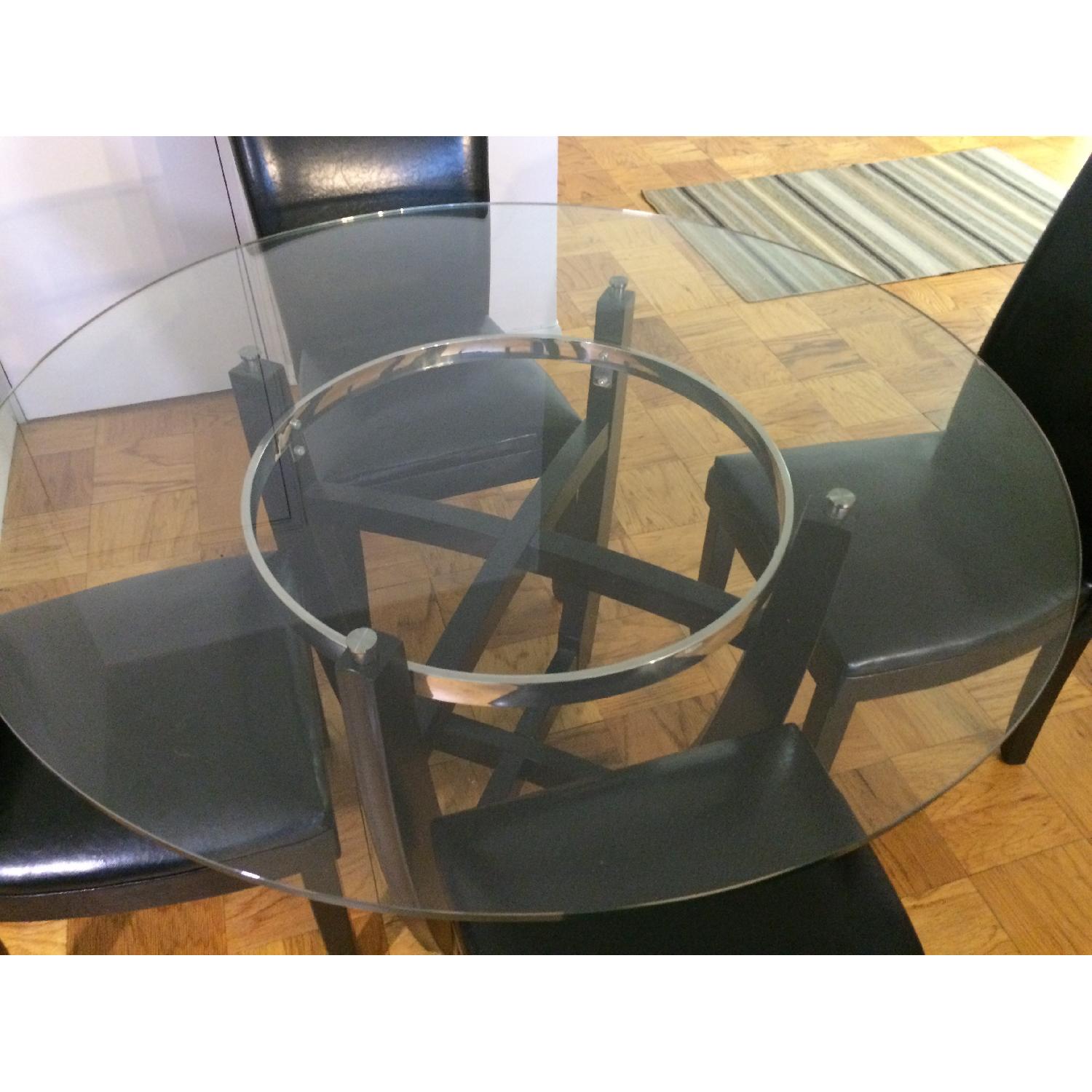 Bob's Round Glass Top Table w/ Black Wood Base & 4 Chairs - image-2