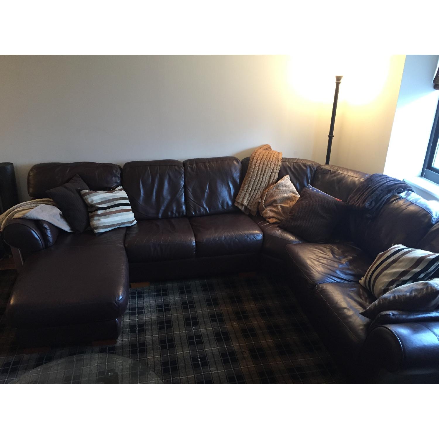 Raymour & Flanagan Leather Sectional w/ Chaise Lounge - image-1
