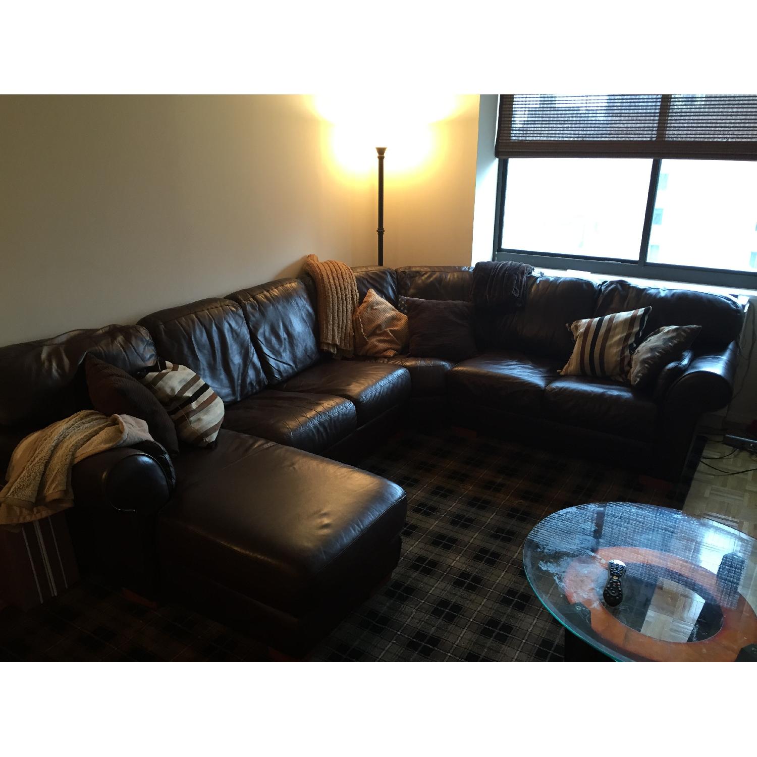 Raymour & Flanagan Leather Sectional w/ Chaise Lounge - image-2