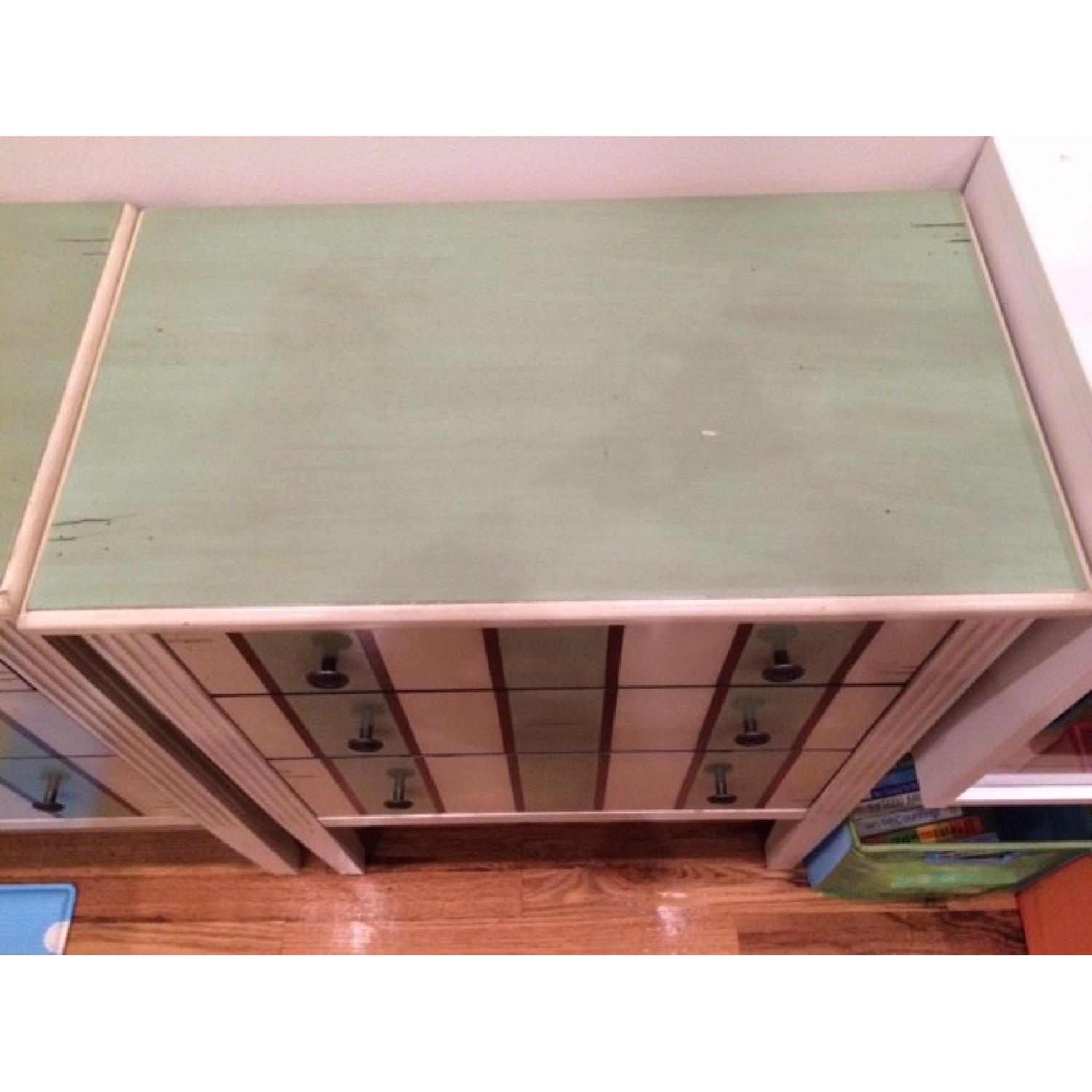 Pier 1 3 Drawer Chest in Antique White and Mint Green - Pair - image-3