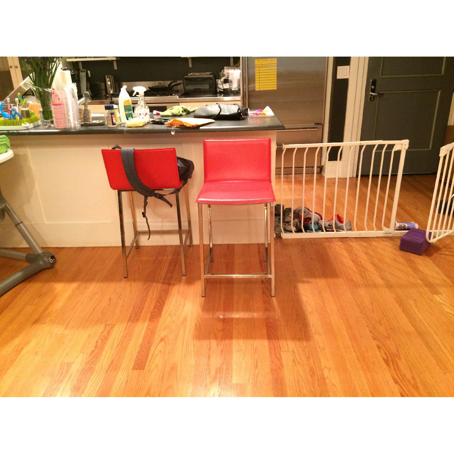 CB2 Orange Leather Bar Stools - image-3