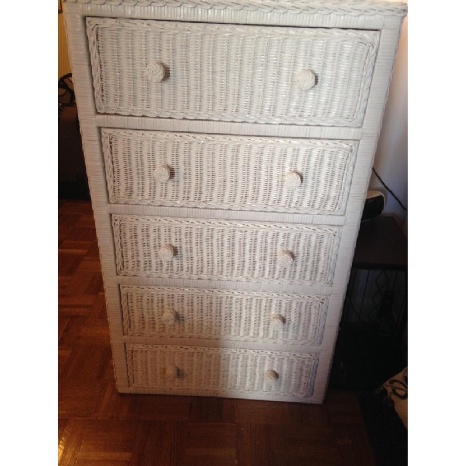 2 Piece White Wicker Dressers + Mirror & Table Lamp AptDeco