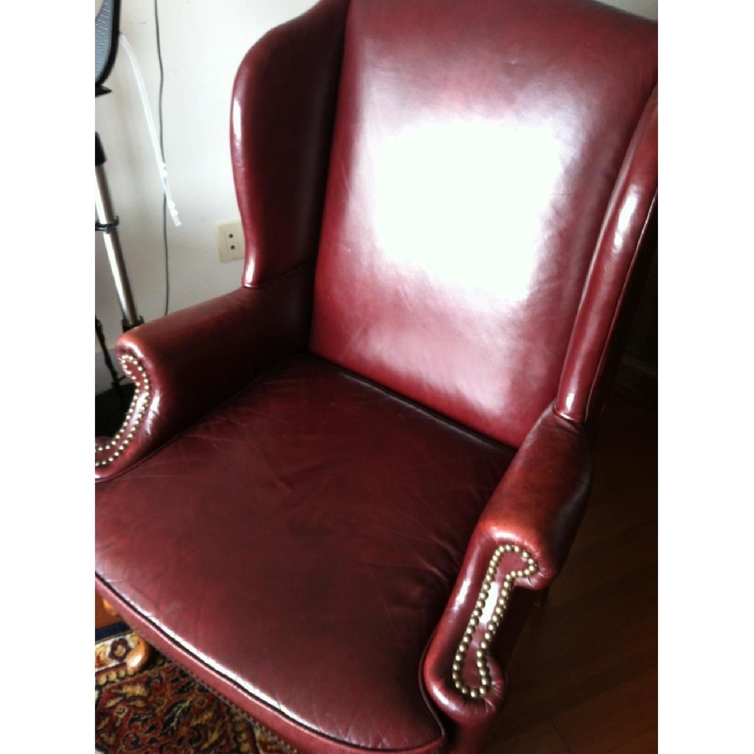 Ethan Allen Leather Wing Chair - image-1