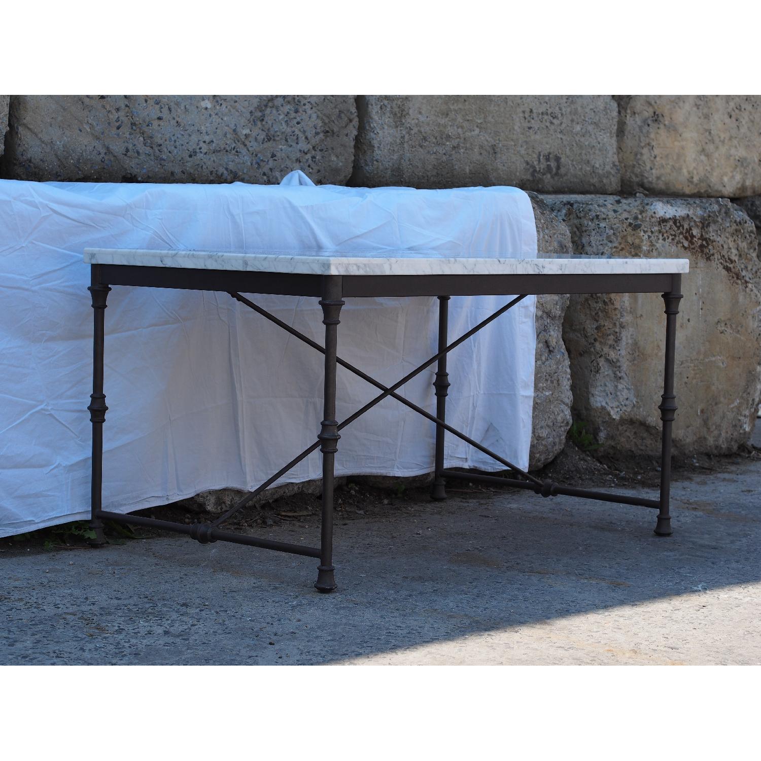 Crate & Barrel French Marble Dining Table w/ 4 Bistro Chairs AptDeco