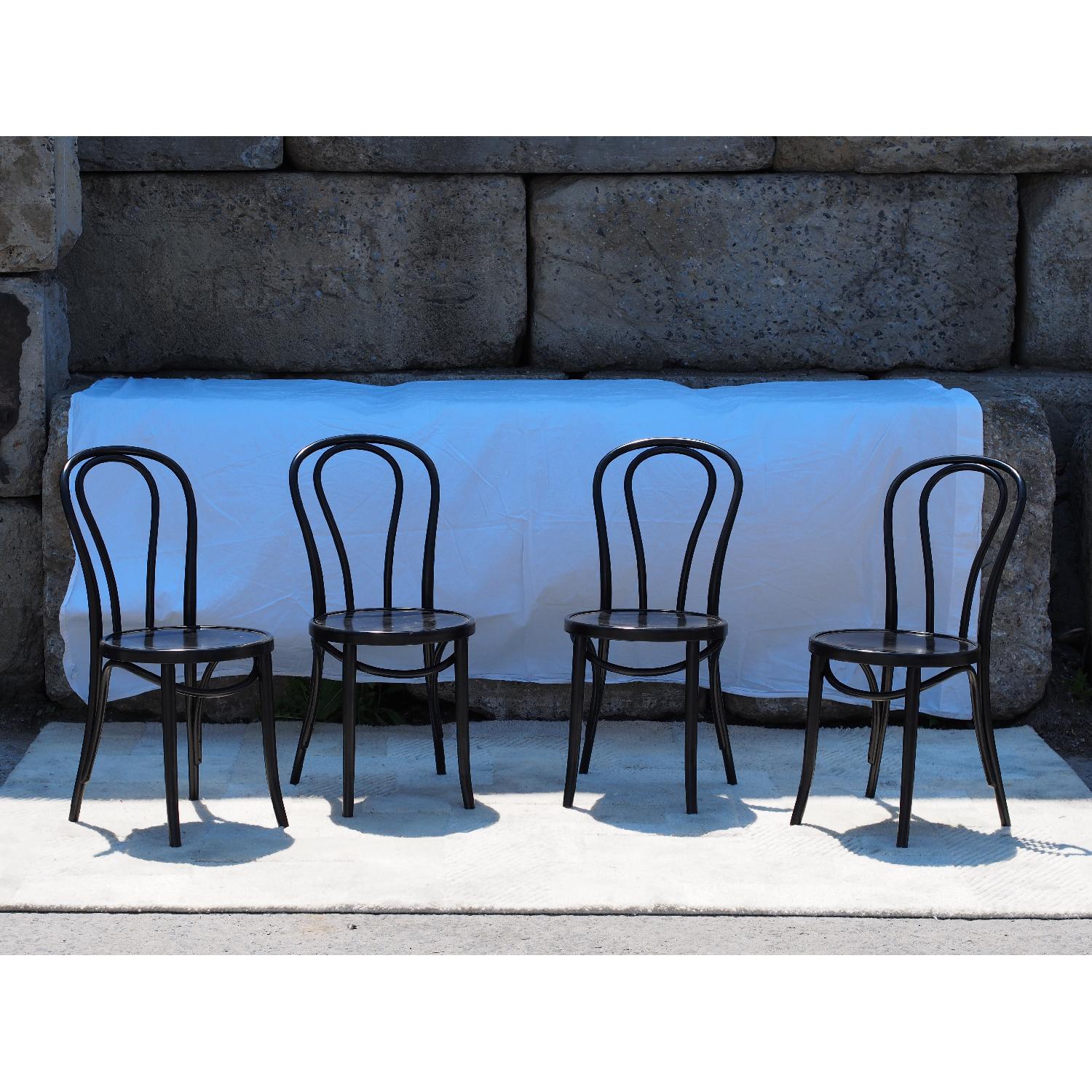 Crate & Barrel French Marble Dining Table w/ 4 Bistro Chairs AptDeco