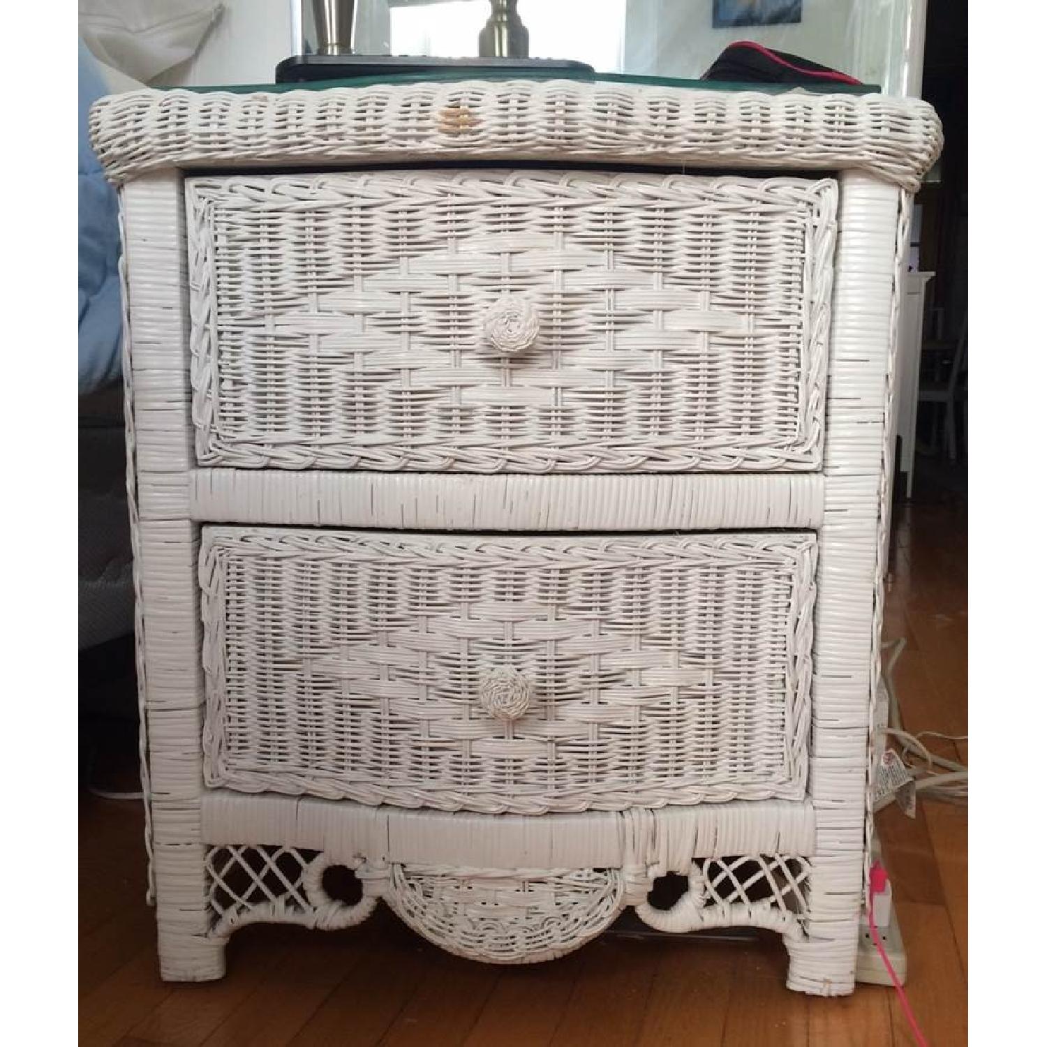 White Wicker Nightstand - image-1