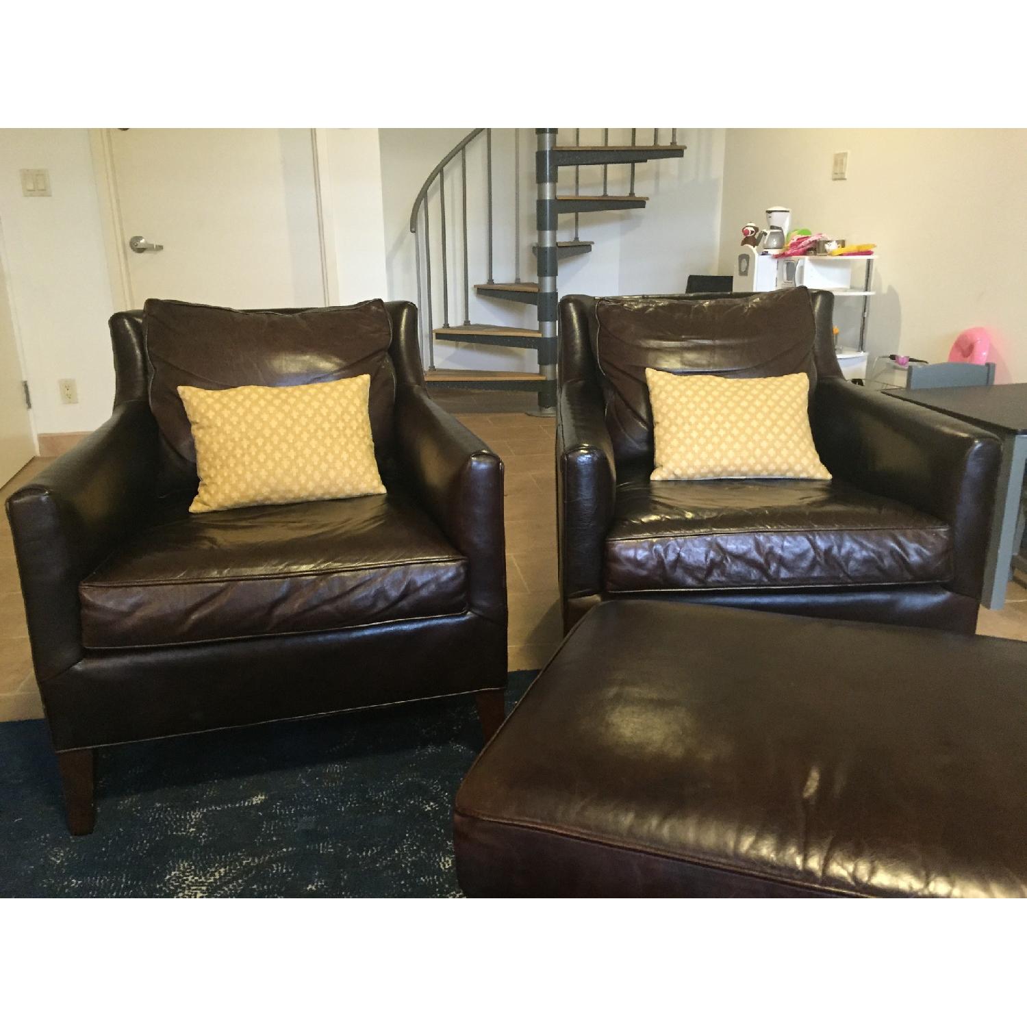 Pottery Barn Leather Chairs & Ottoman - Set of 3 - image-2