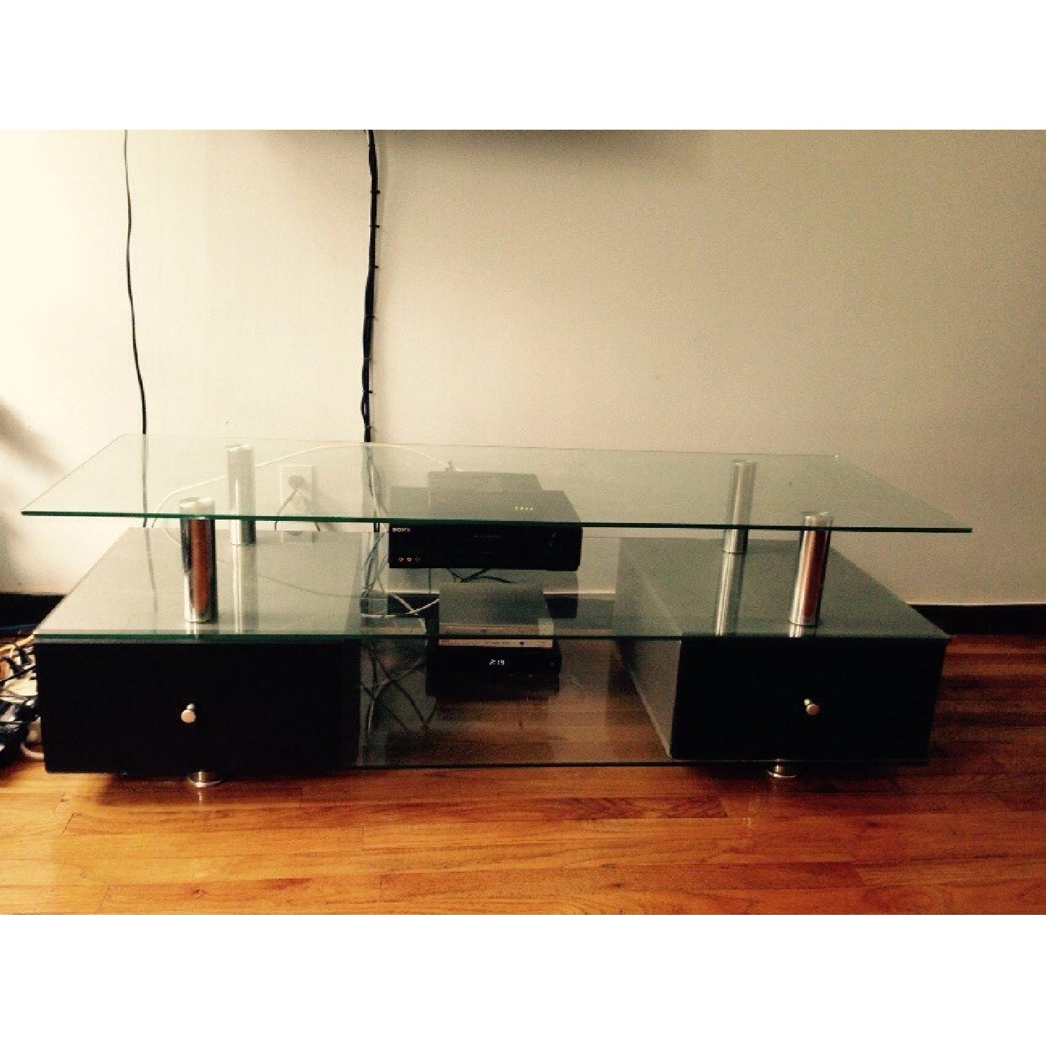 Contemporary Glass TV Stand with Drawers - image-1