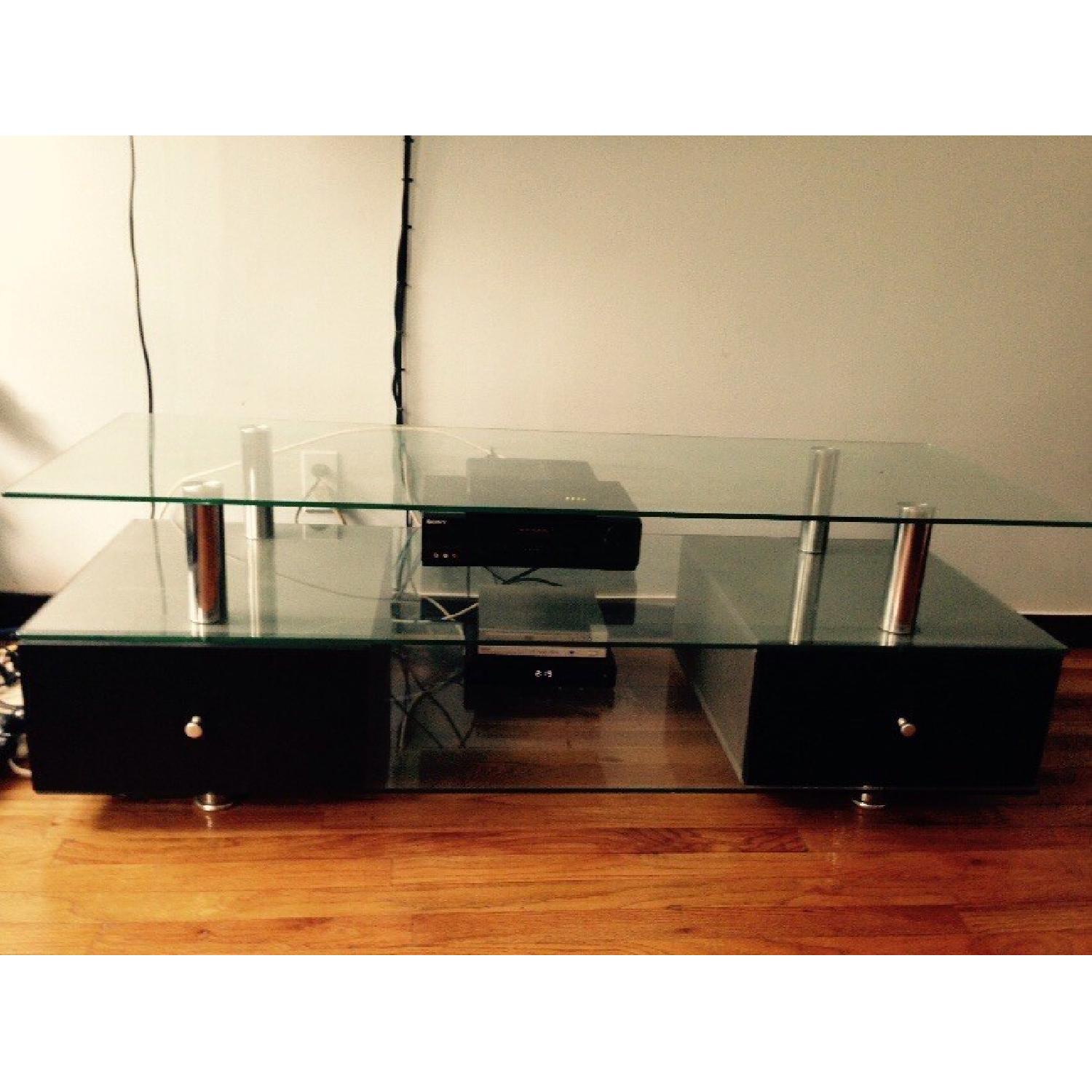 Contemporary Glass TV Stand with Drawers AptDeco