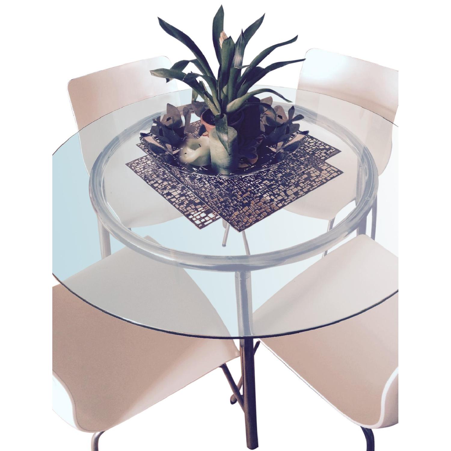 Ikea Salmi GlassTop Dining Table w/ 4 White Chairs AptDeco