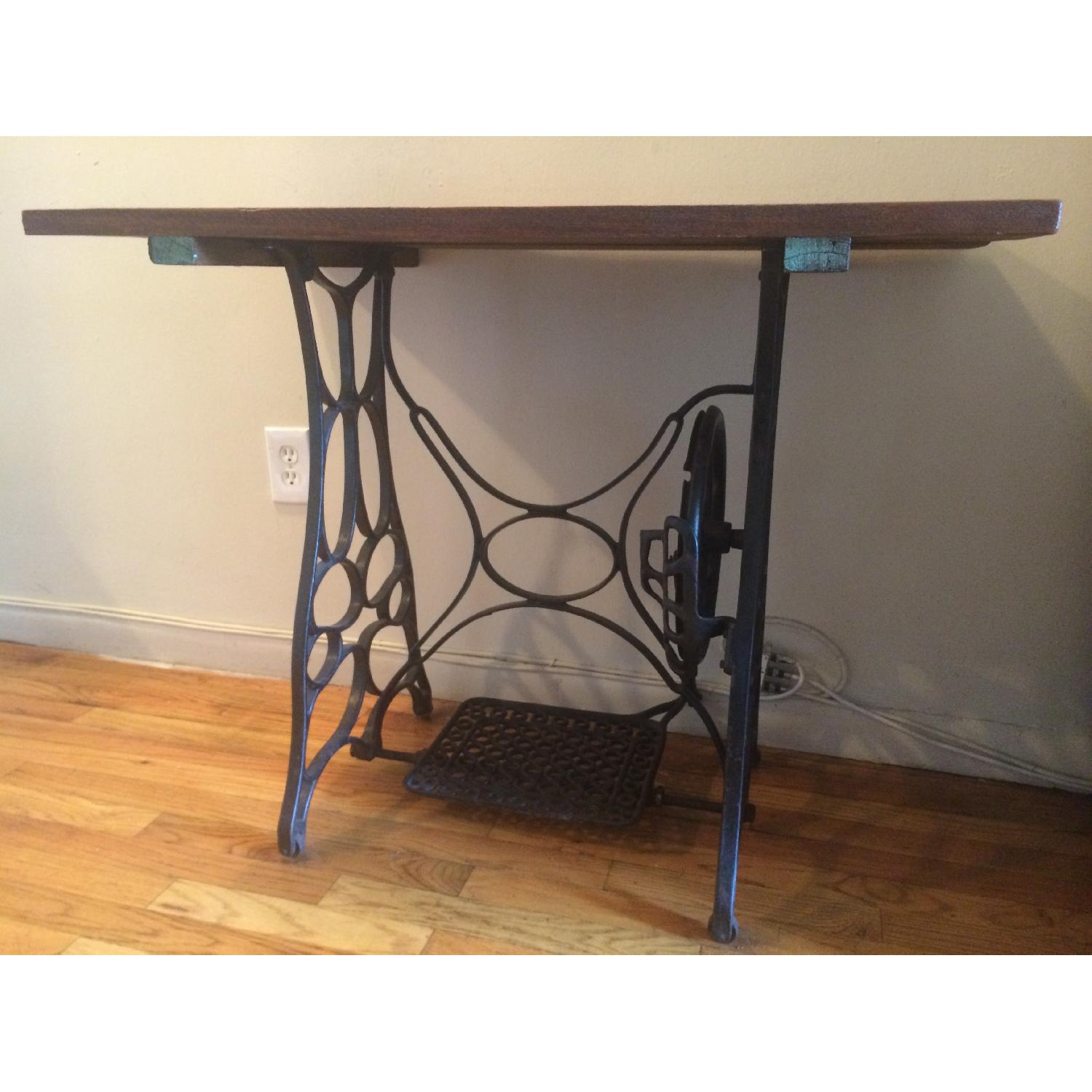 Vintage Reclaimed Wood Table w/ Sewing Table Base - image-1