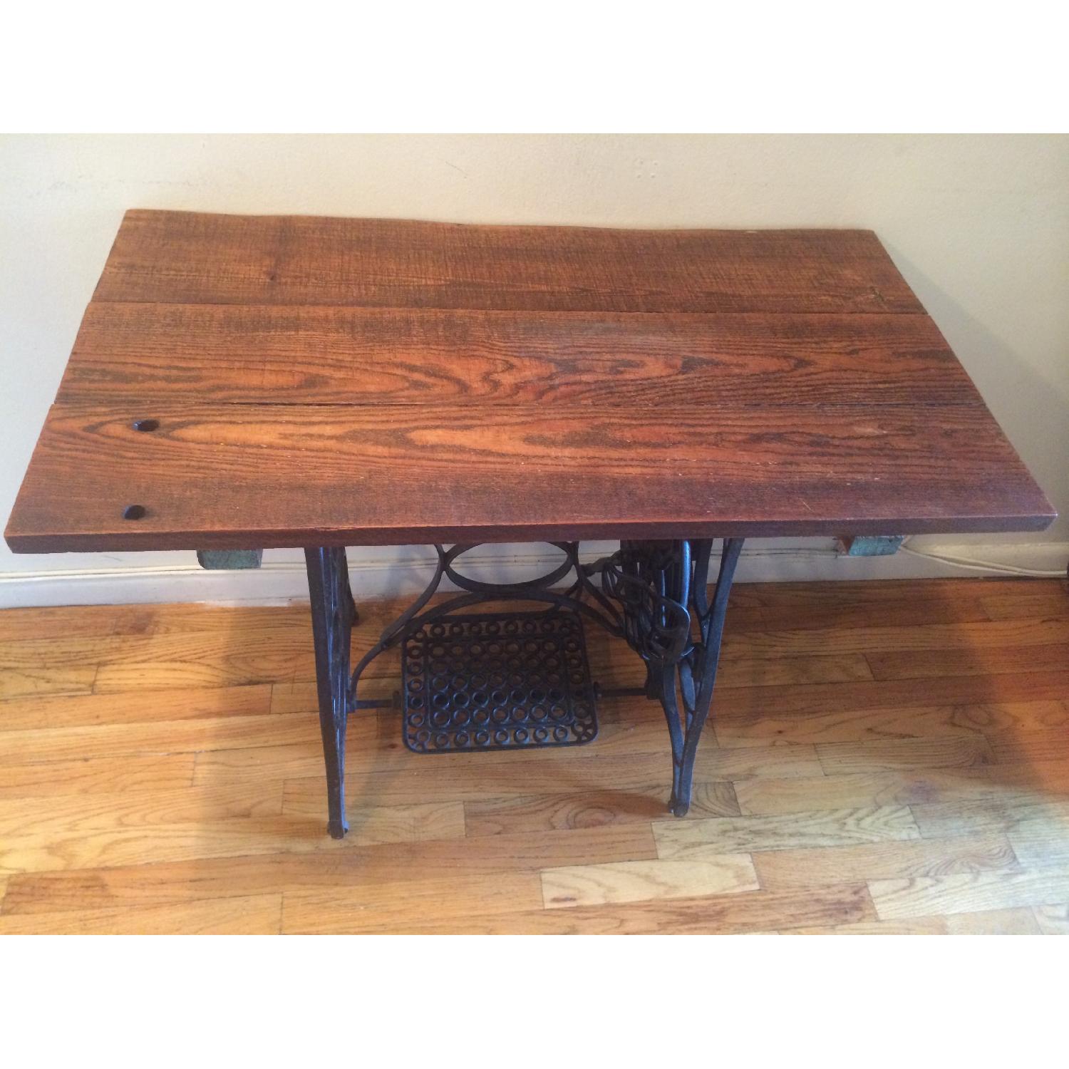 Vintage Reclaimed Wood Table w/ Sewing Table Base - image-2