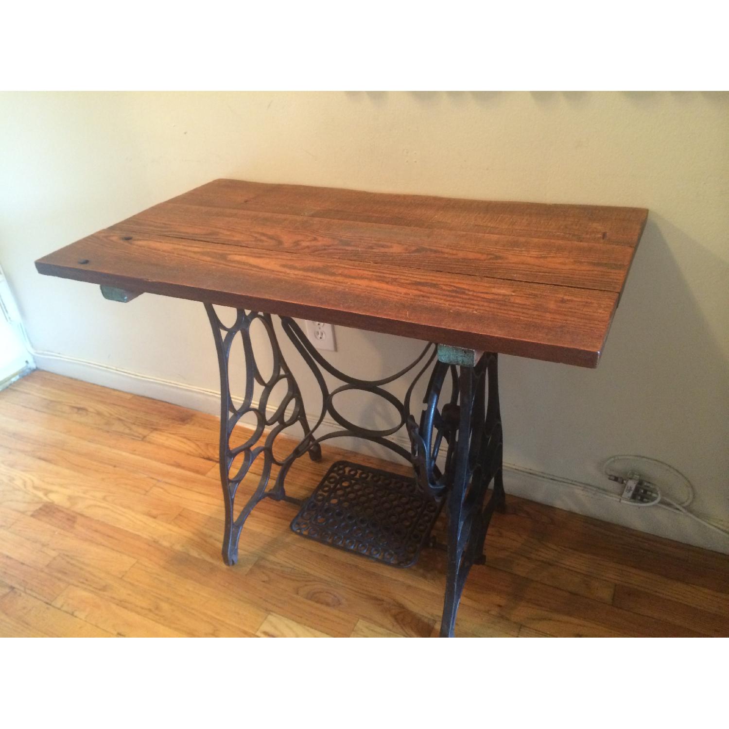 Vintage Reclaimed Wood Table w/ Sewing Table Base - image-4