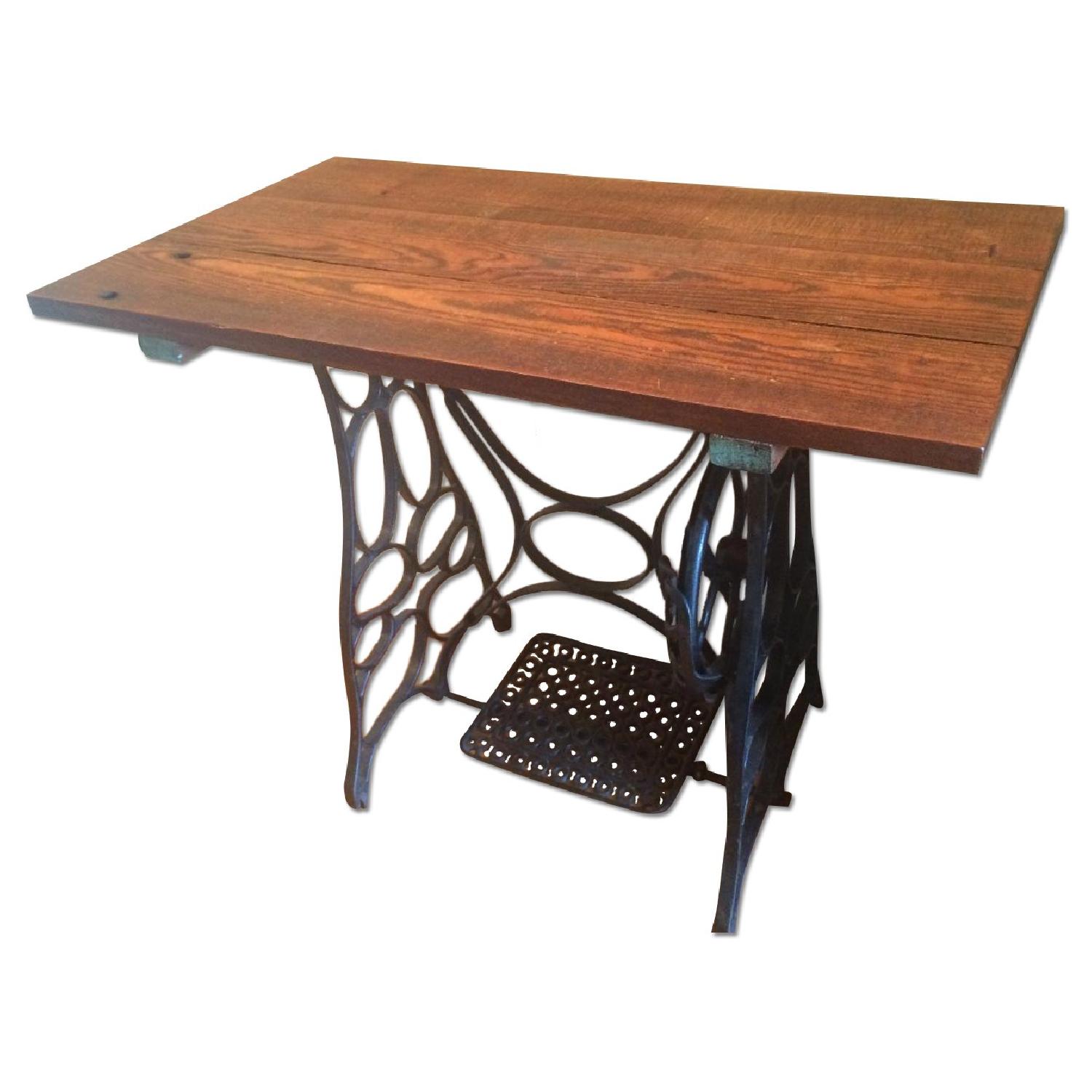 Vintage Reclaimed Wood Table w/ Sewing Table Base - image-0