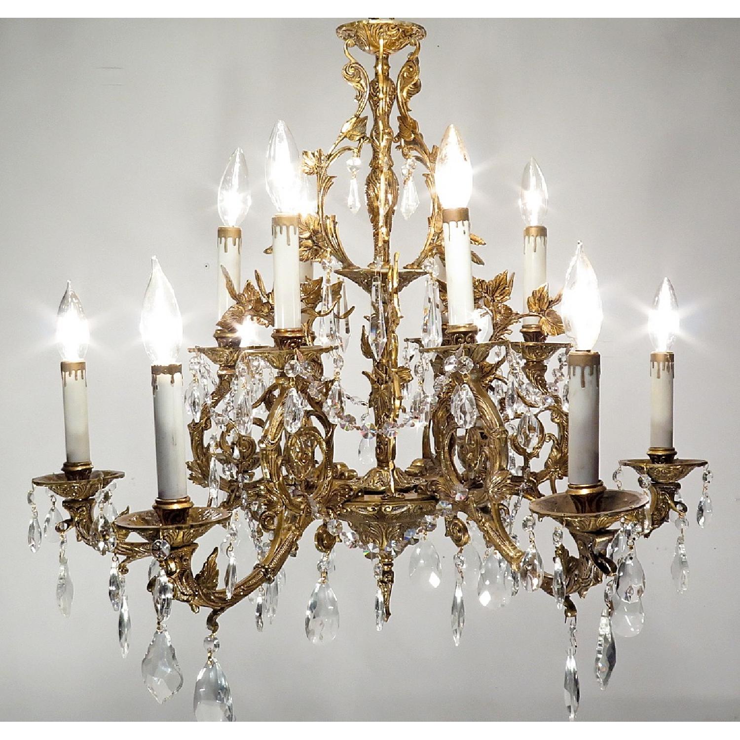 Antique Vintage Grand French Bronze Chandelier Flowers Crystals 12 Light Fixture - image-1