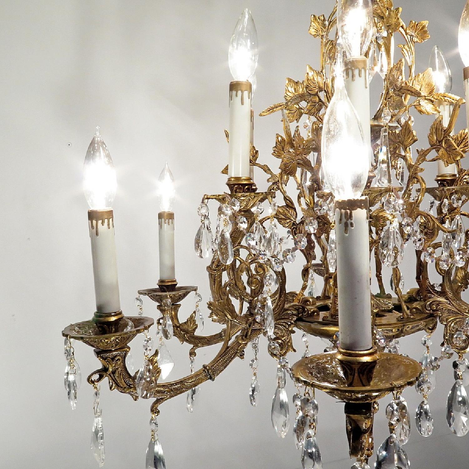 Antique Vintage Grand French Bronze Chandelier Flowers Crystals 12 Light Fixture - image-4