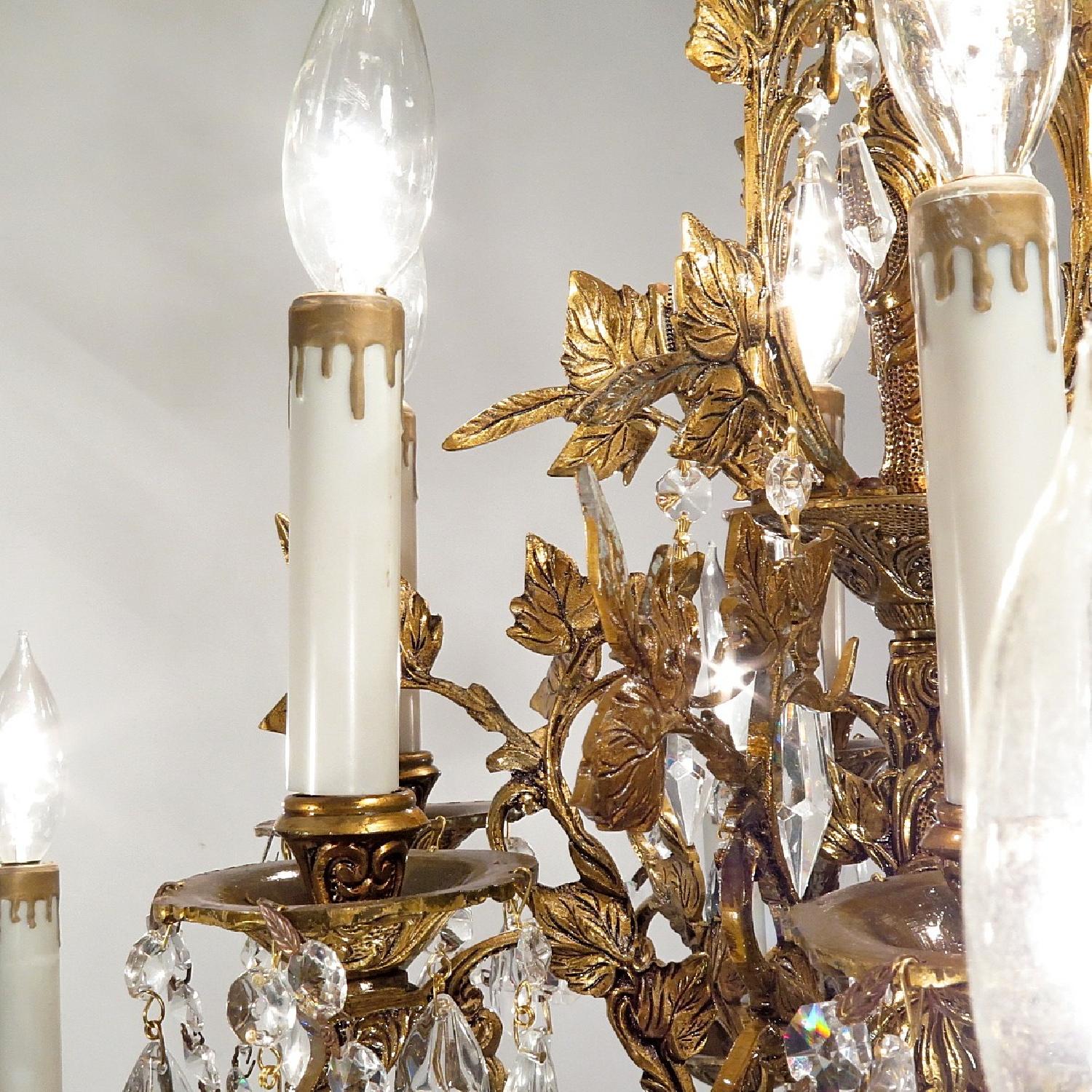 Antique Vintage Grand French Bronze Chandelier Flowers Crystals 12 Light Fixture - image-5