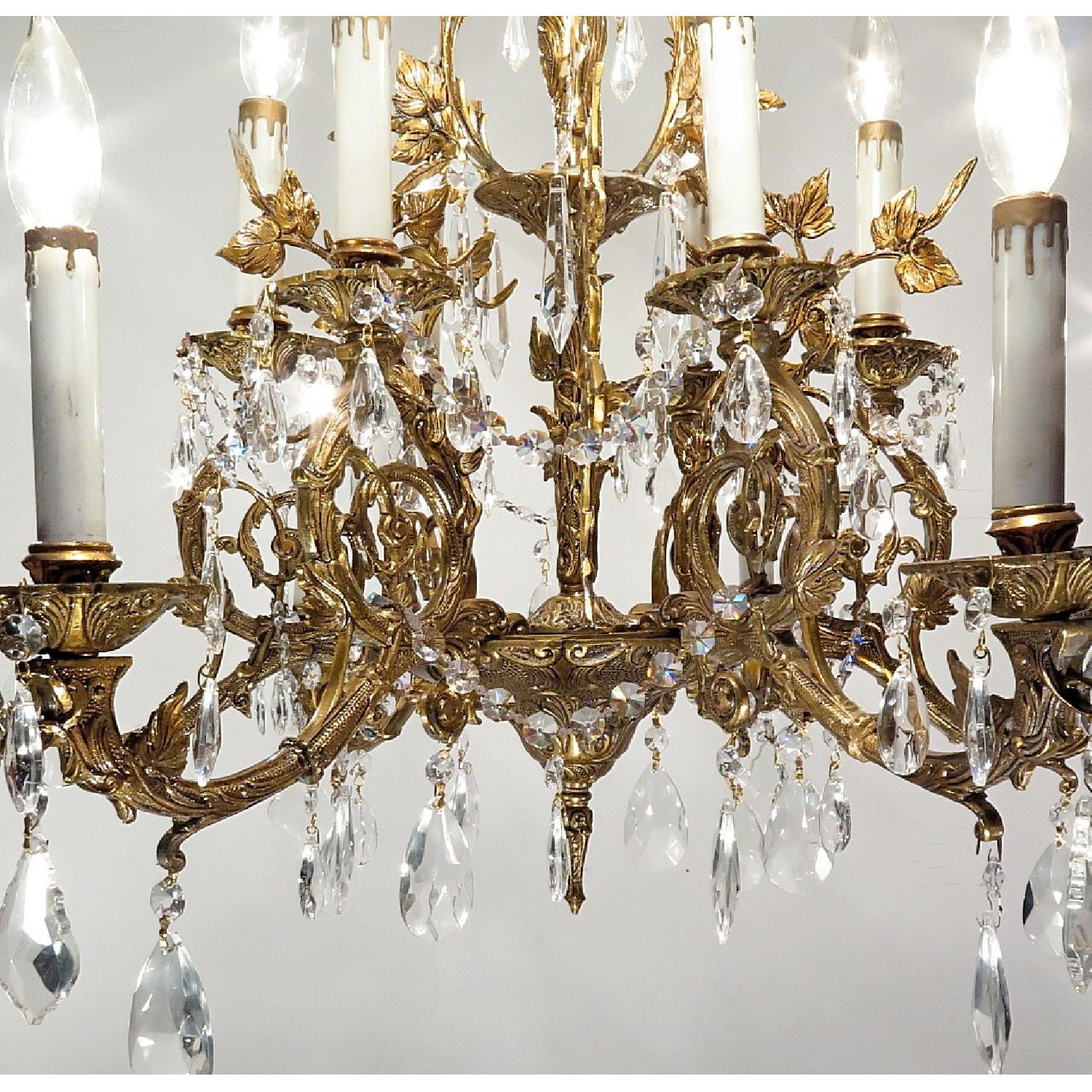 Antique Vintage Grand French Bronze Chandelier Flowers Crystals 12 Light Fixture - image-6