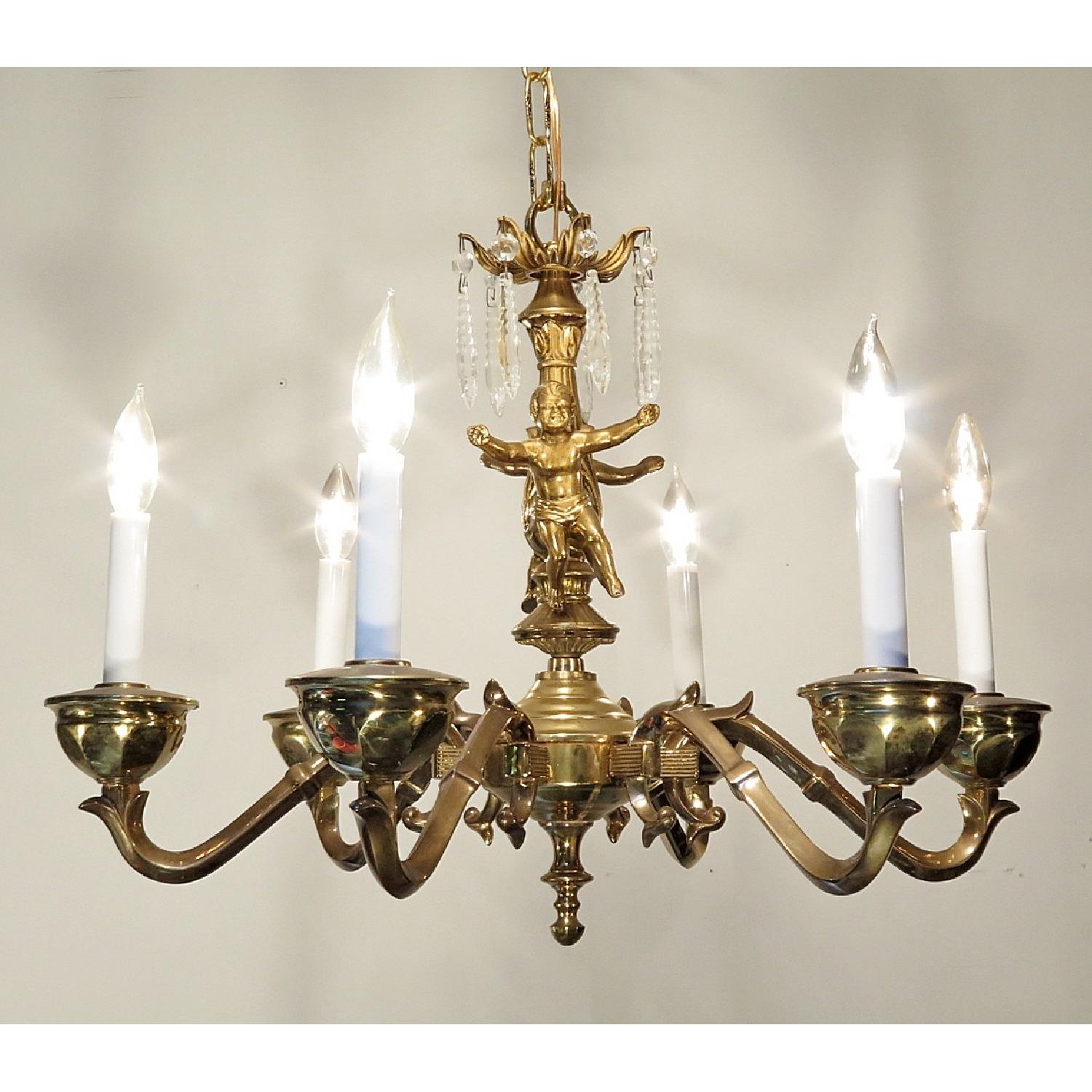 Vintage Brass Angel Cherub Chandelier Light Fixture with Crystals - image-1