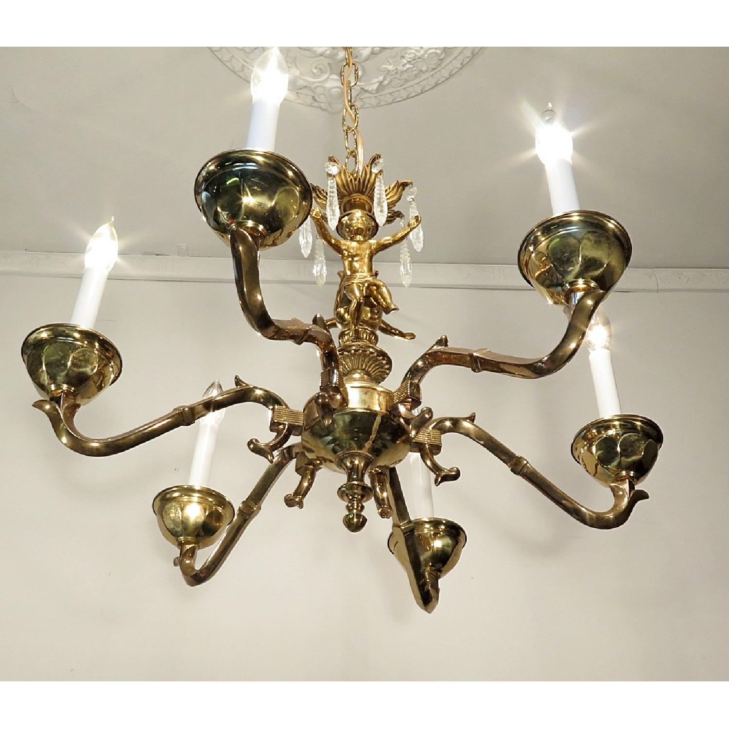 Vintage Brass Angel Cherub Chandelier Light Fixture with Crystals - image-3