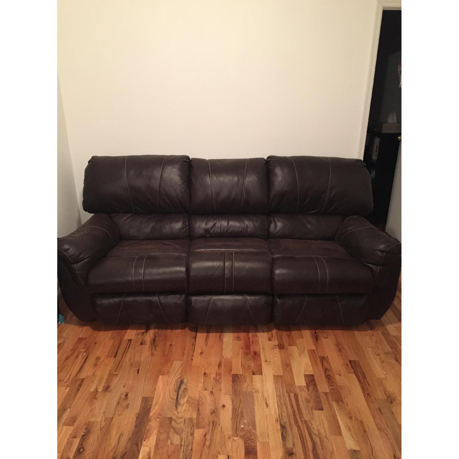 Faux Leather Sofa w/ Side Reclining Seats - image-1