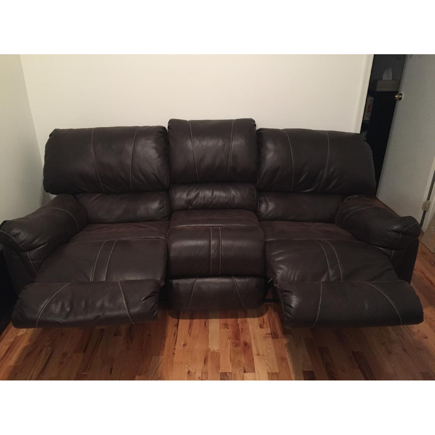 Faux Leather Sofa w/ Side Reclining Seats - image-3