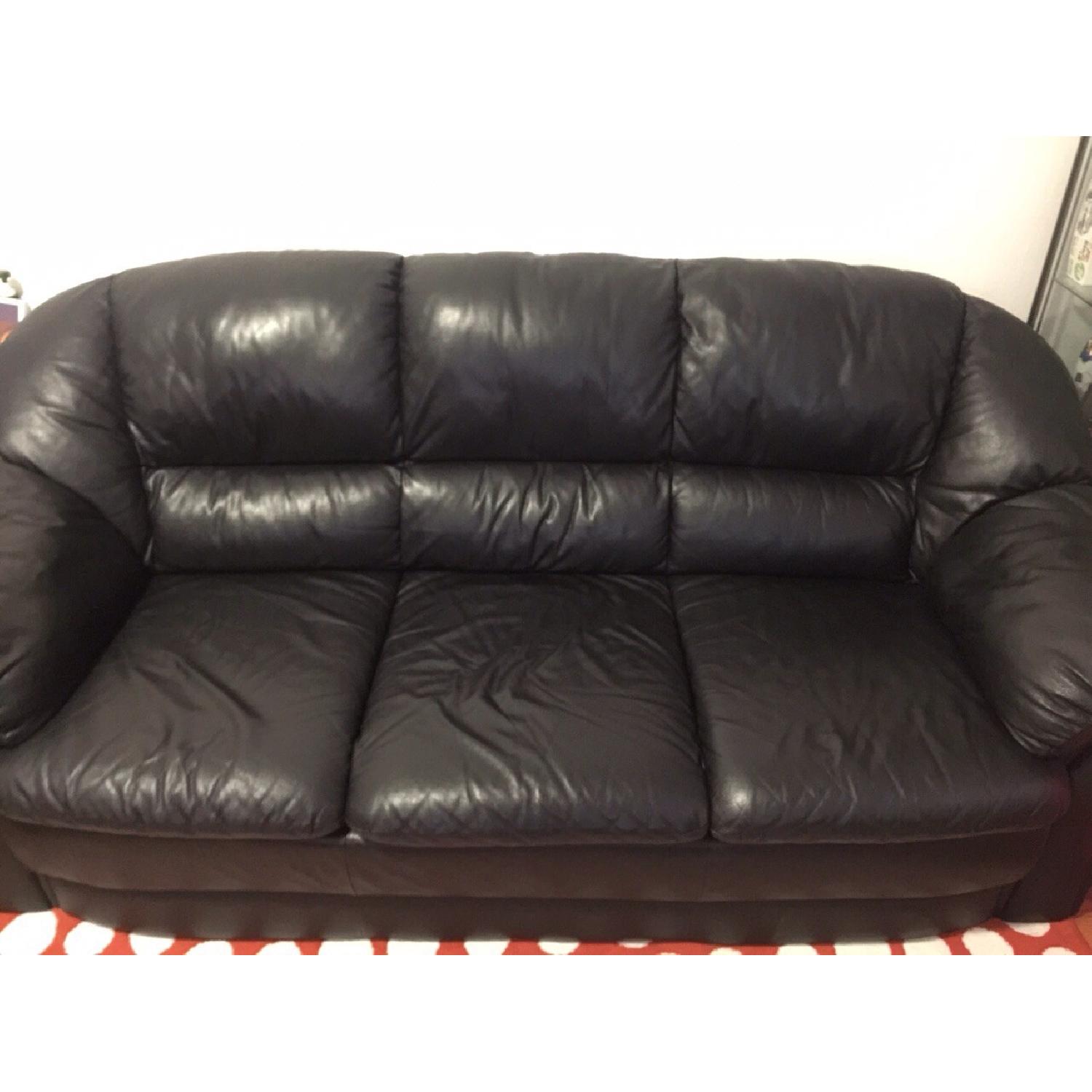 Black Leather Sofa - image-1