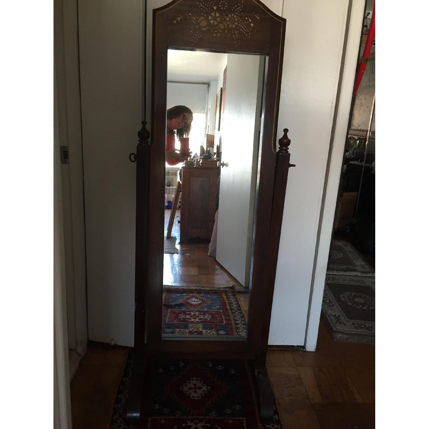 Wood Frame Standing Mirror with Inlay - image-2